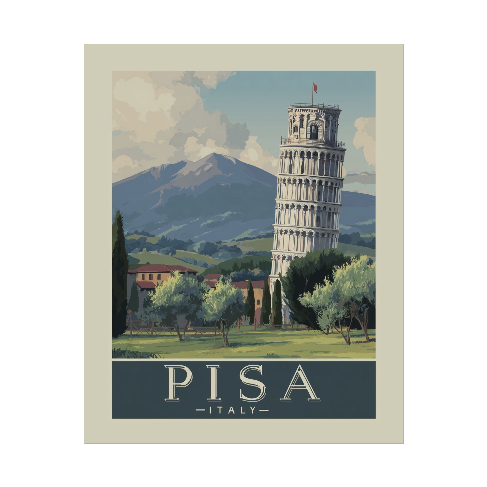 Vintage Pisa Italy Rolled Poster, Travel Wall Art, Home Decor, Gift for Travelers, Retro Print of Leaning Tower