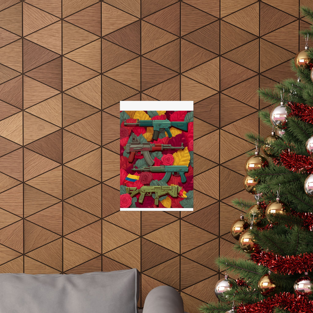 Vibrant Gun Art Vertical Poster, Unique Wall Decor, Military Theme Art, Home Office Decoration, Gift for Gun Enthusiasts