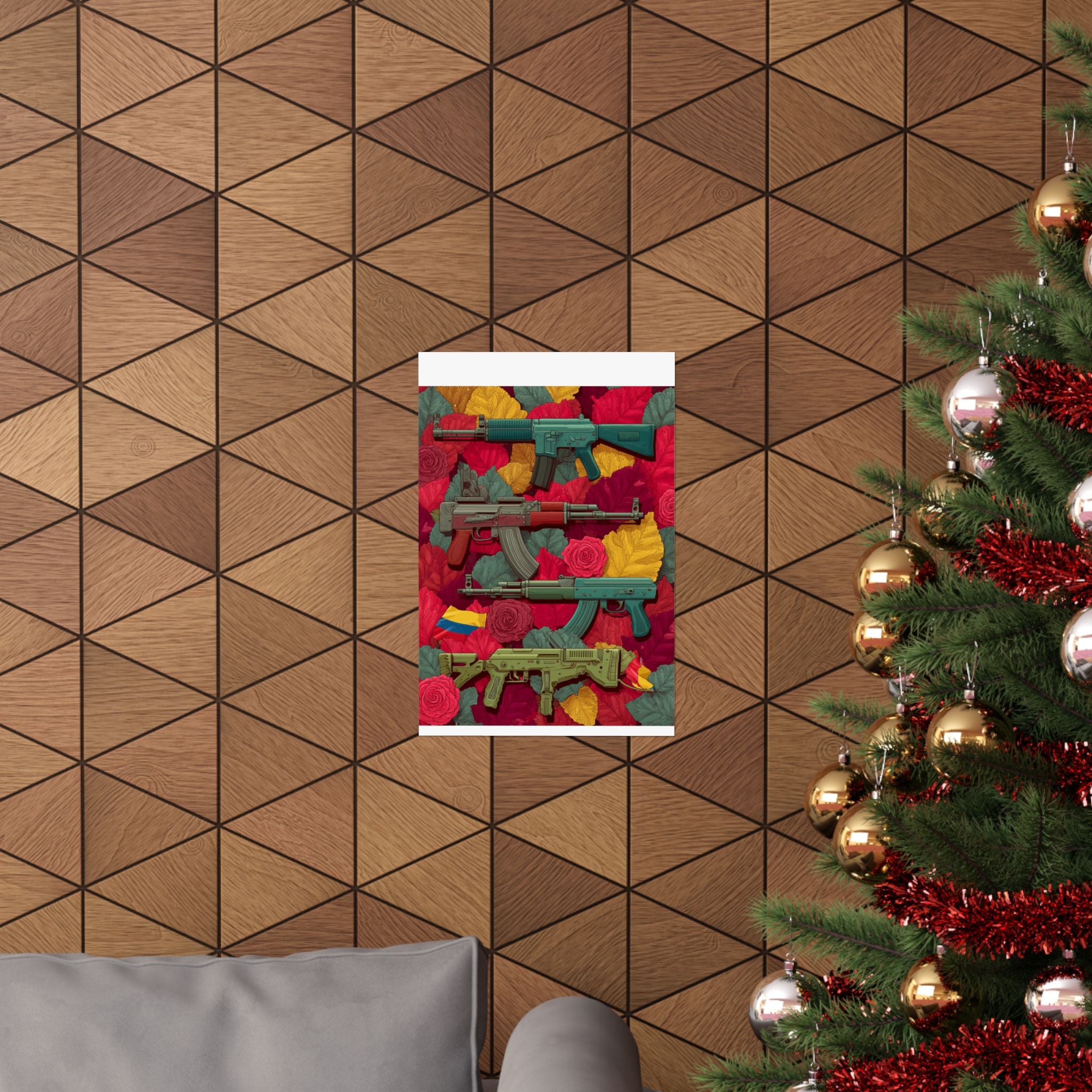 Vibrant Gun Art Vertical Poster, Unique Wall Decor, Military Theme Art, Home Office Decoration, Gift for Gun Enthusiasts