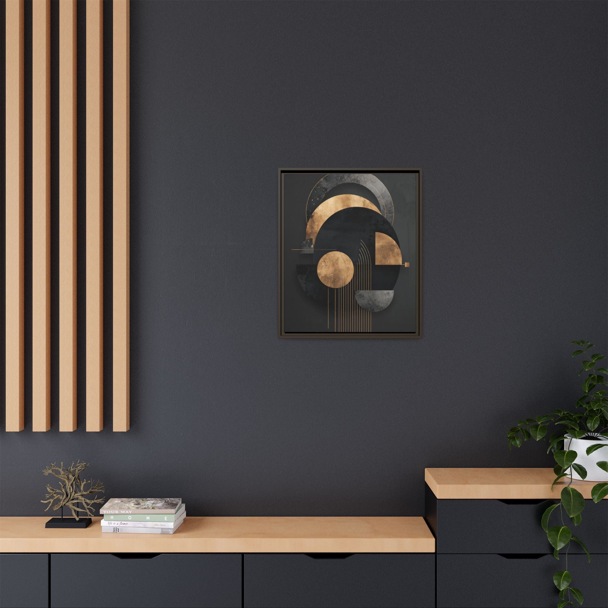 Geometric Resonance: Abstract Gold and Black Design, Minimalist Architectural Art, Modern Metallic Composition   |   Custom Orders Accepted