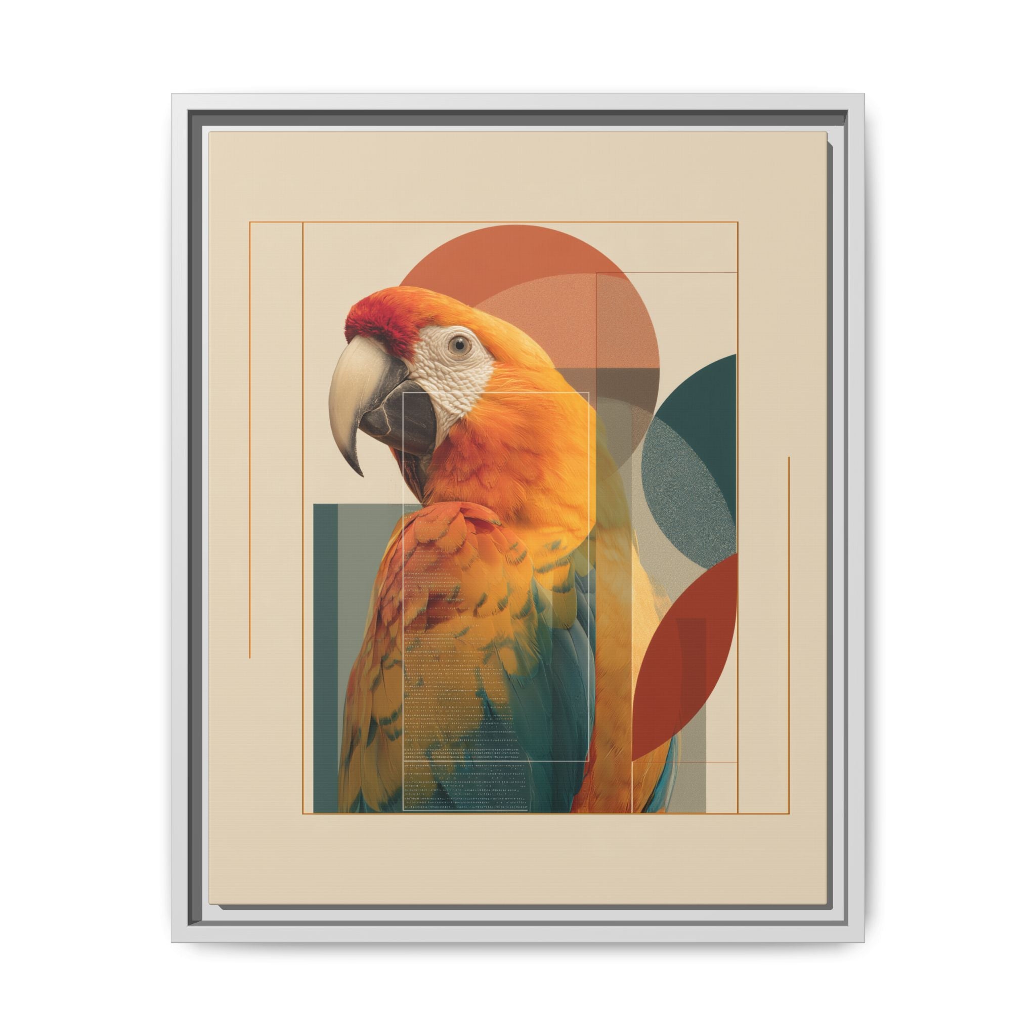 Scarlet Symphony: Macaw in Geometric Abstraction, Modern Graphic Design Artwork   |    Custom Orders Available