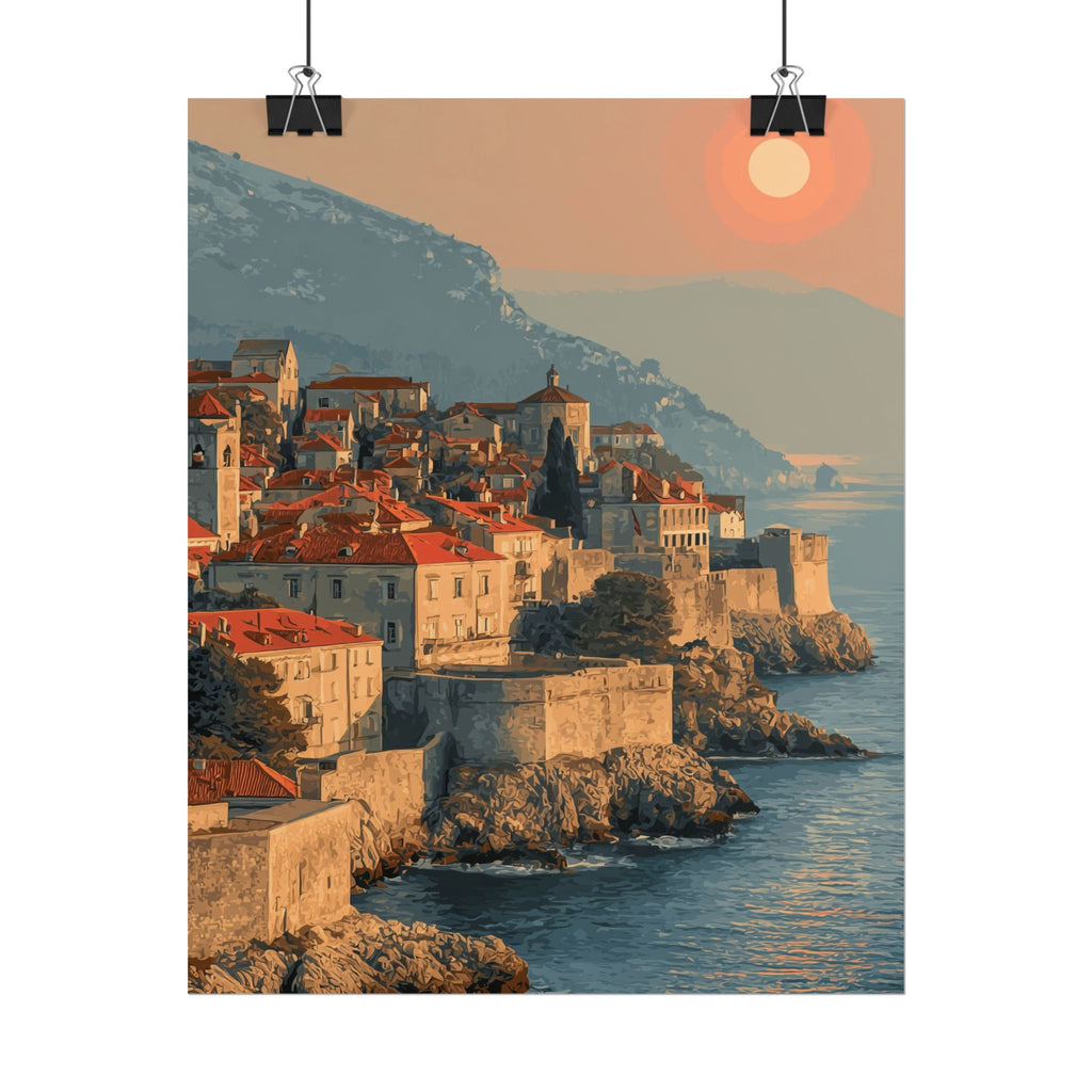 Dubrovnik's Golden Hour: Medieval Coastal Cityscape, Adriatic Sunset Panorama   |    Custom Orders Available
