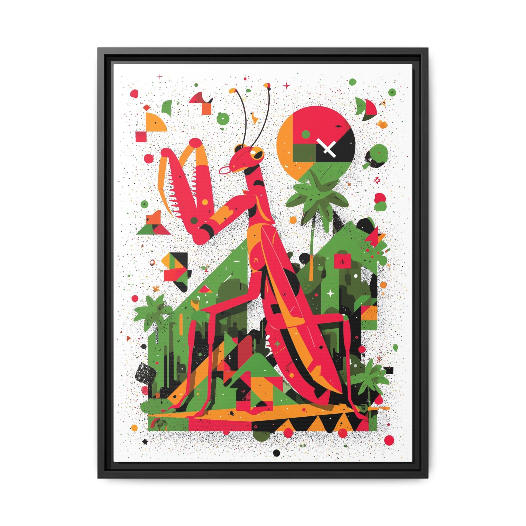 Praying Mantis Framed Print Geometric : Abstract Modernist Insect Art, Graphic Design Composition   |   Custom Orders Available