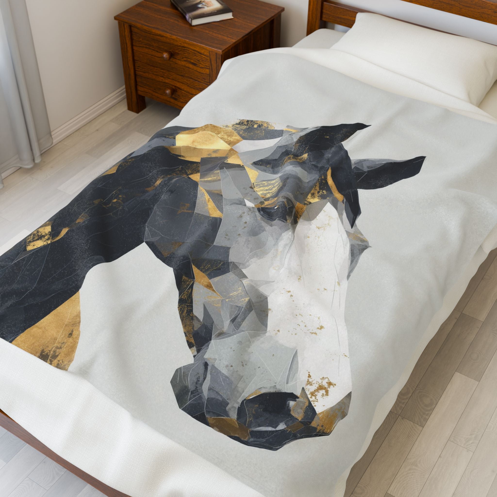 Geometric Equine Elegance: Cubist Horse Portrait, Angular Modern Art, Metallic Gold Contemporary Design   |  Personalized & Custom Orders