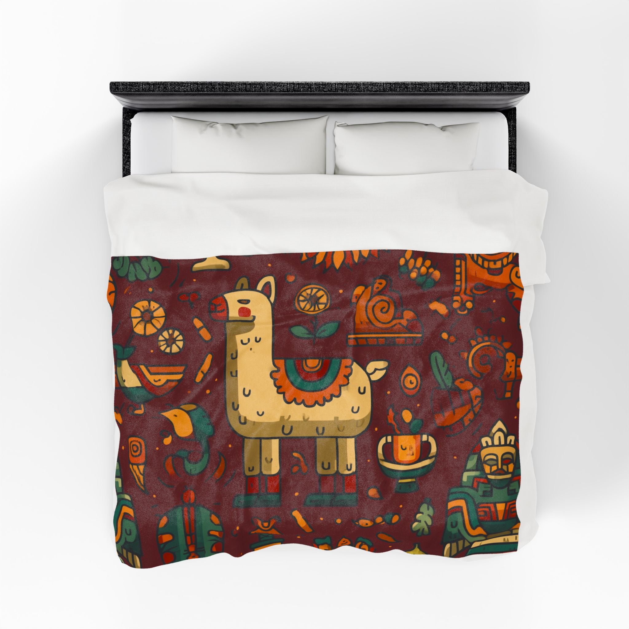 Andean Dreamscape Quilt Doona Duvet Cover : Folkloric Llama Journey, Peruvian Geometric Folk Art   |   Custom Orders Accepted