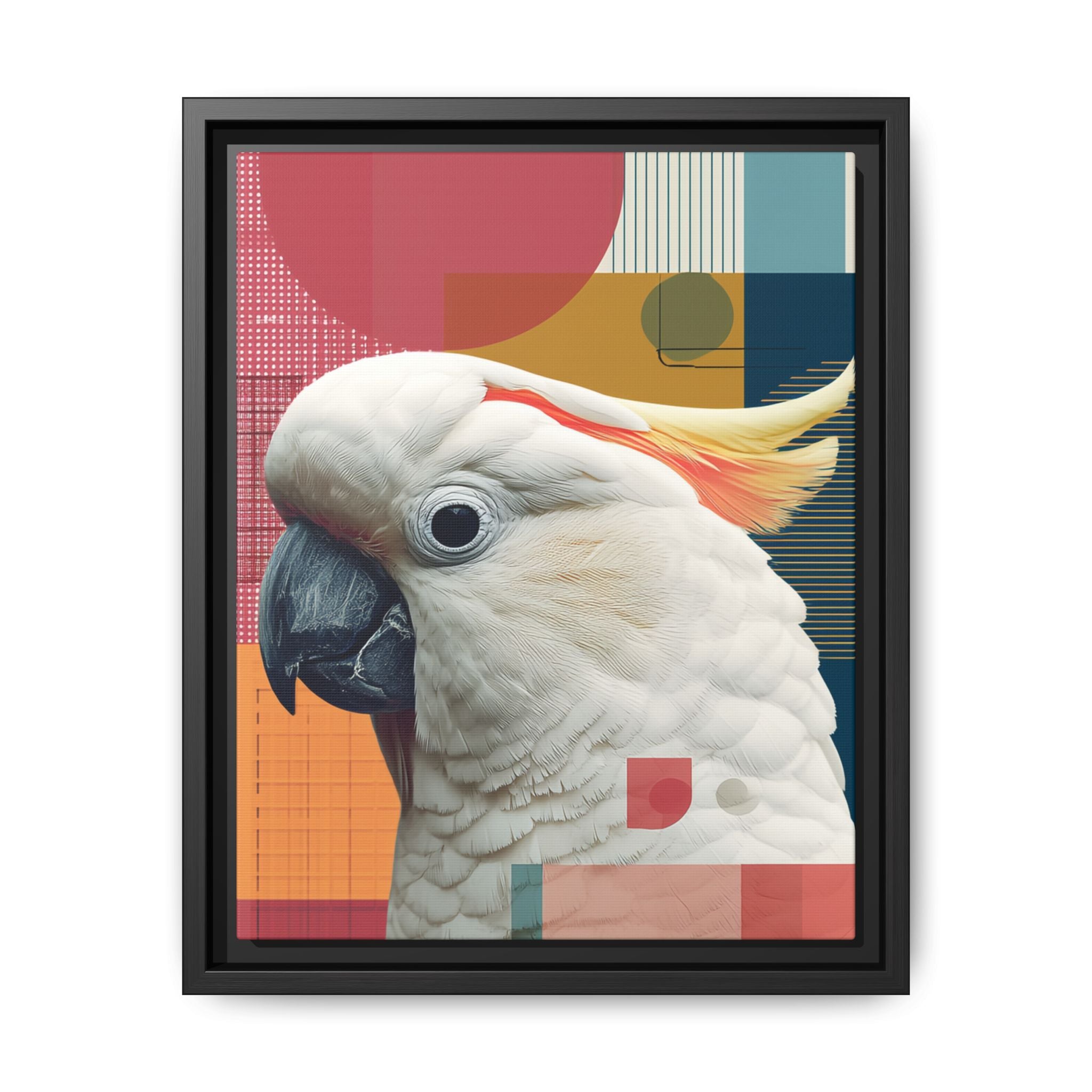 Framed Print, Cockatoo Abstract Geometric Wall Art, Matte Canvas, Colorful Bird Poster, Modern Home Decor, Tropical Animal Painting, Unique