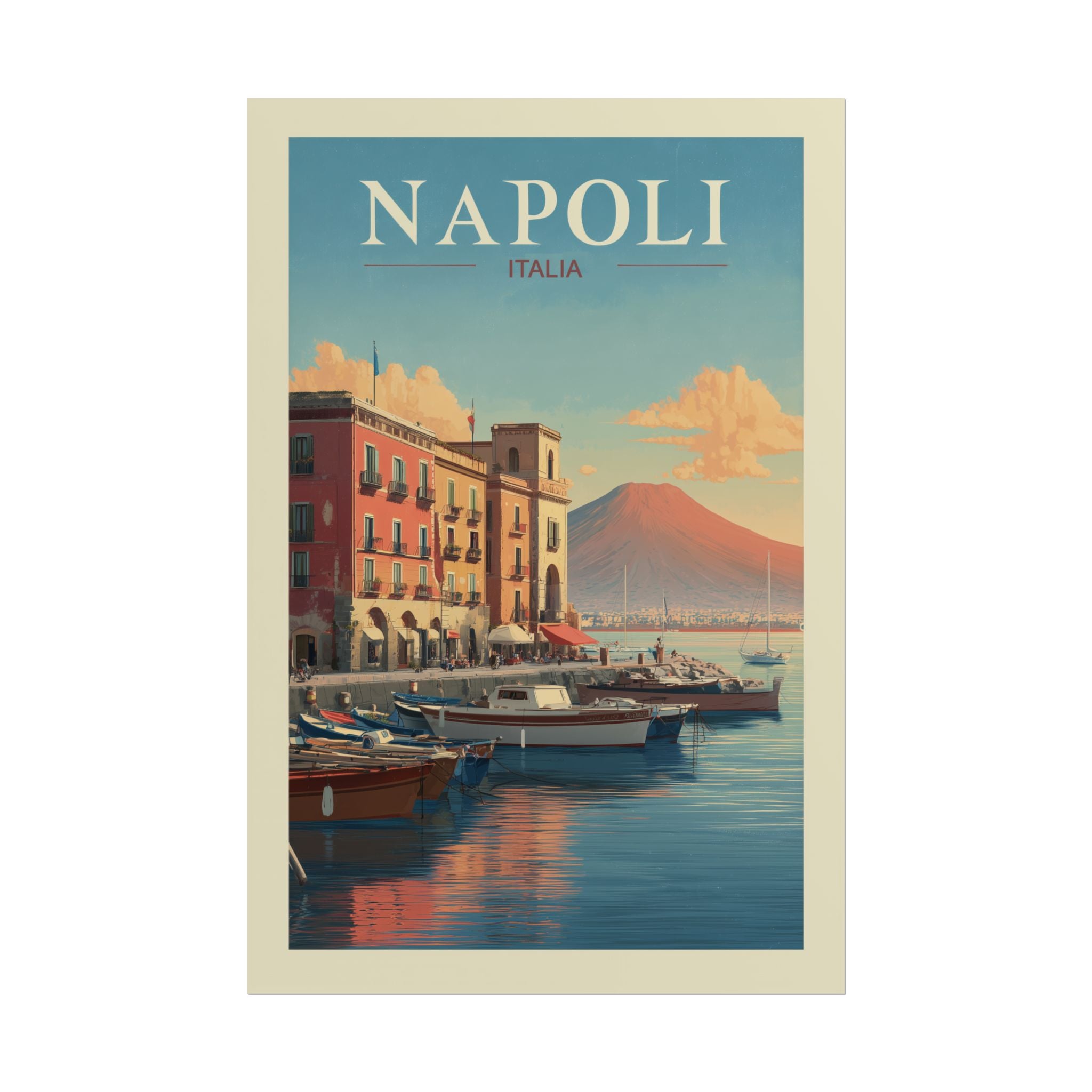 Naples Golden Hour: Vintage Italian Coastal Poster, Mediterranean Waterfront Landscape   |    Custom Orders Available