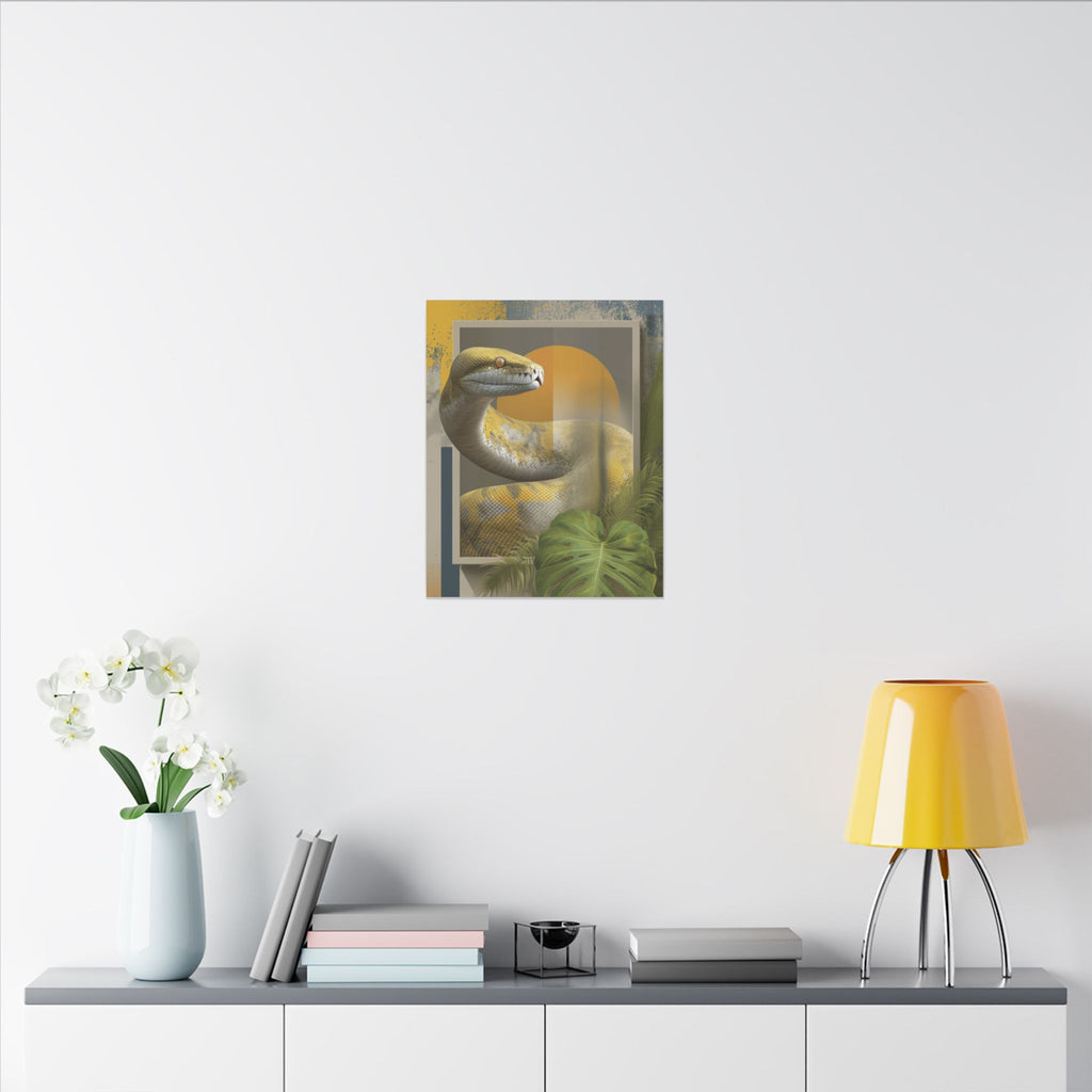 Serpent's Geometric Symphony: Tropical Python Illustration, Modern Graphic Design   |    Custom Orders Available