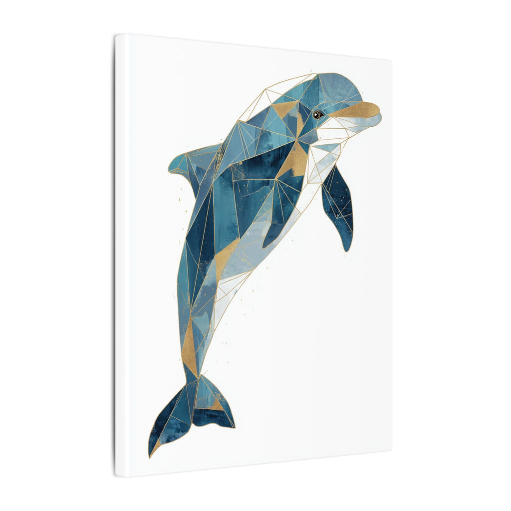 Canvas Print, Geometric Abstract Dolphin Gold Accented Wall Art, High Quality, Stretched, Multi-Size, Home Decor, Office Decor, Gift Idea,