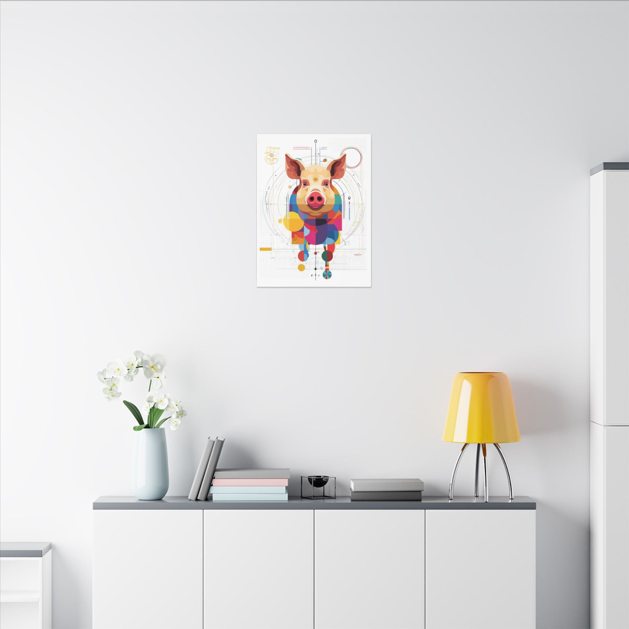 Geometric Pig Portrait: Cubist Animal Art, Technical Design Illustration   |    Custom Orders Available