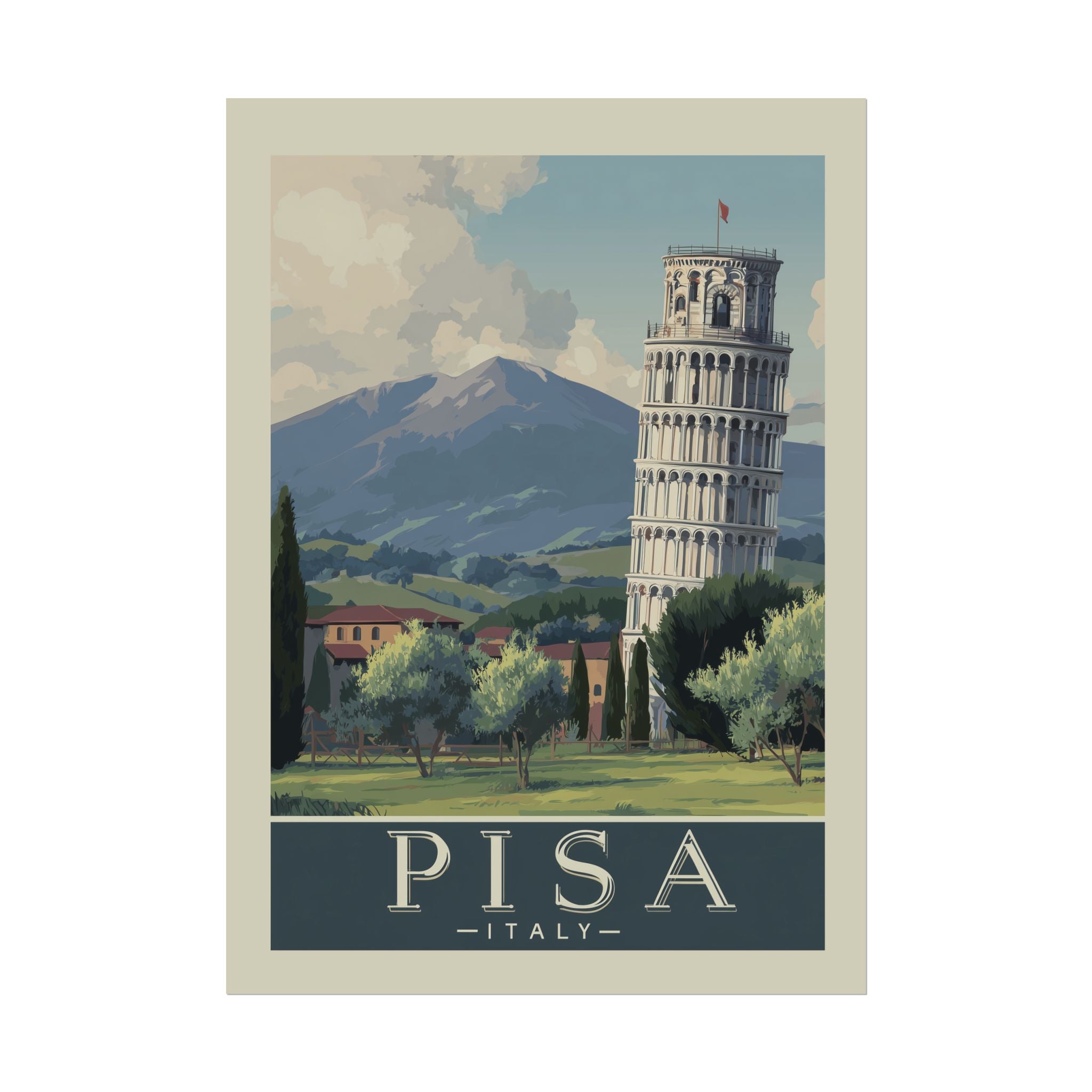 Vintage Pisa Italy Rolled Poster, Travel Wall Art, Home Decor, Gift for Travelers, Retro Print of Leaning Tower