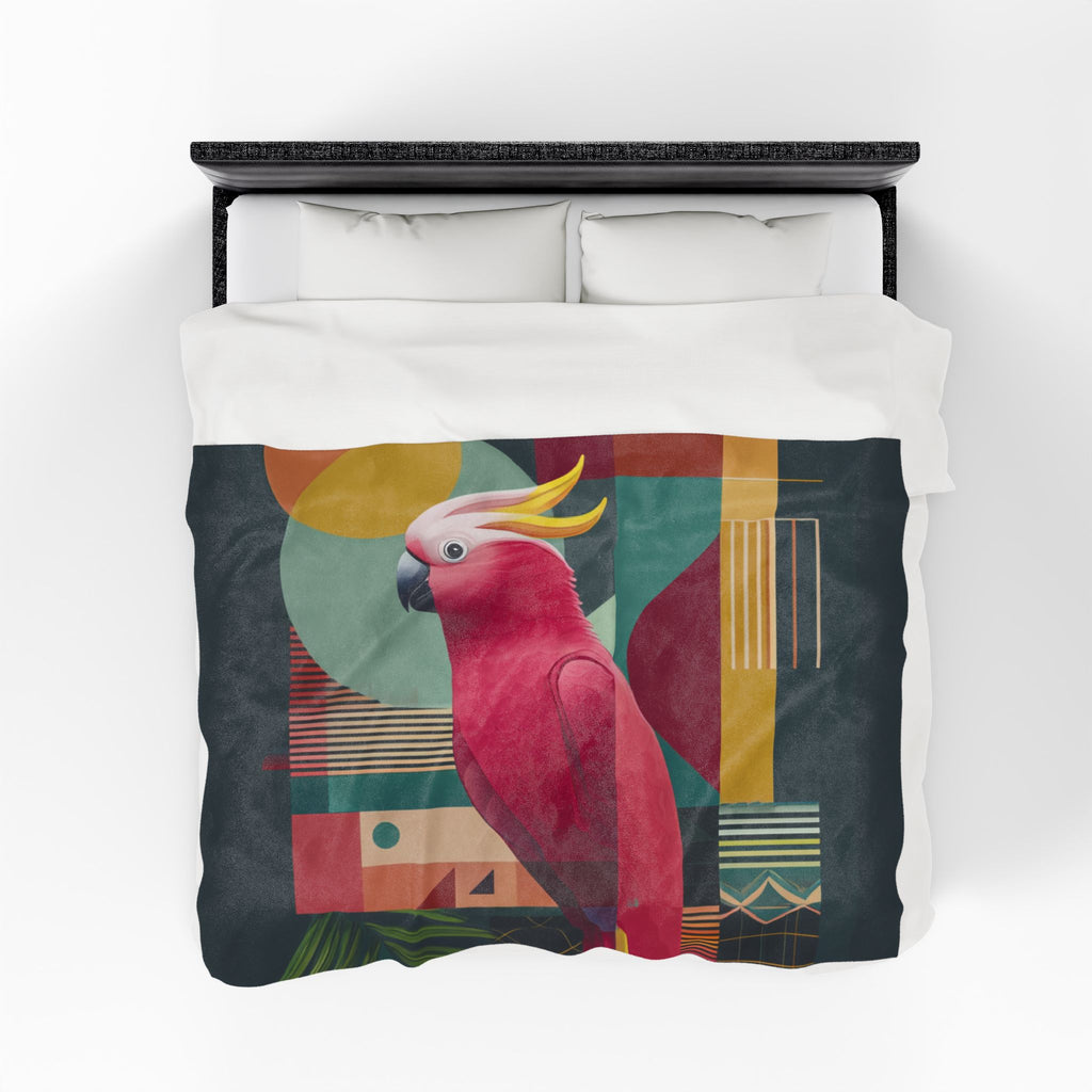 Cockatoo in Geometry Quilt Cover, Doona Cover, Duvet : Mid-Century Modern Bird Art, Tropical Graphic Design   |    Custom Orders Available