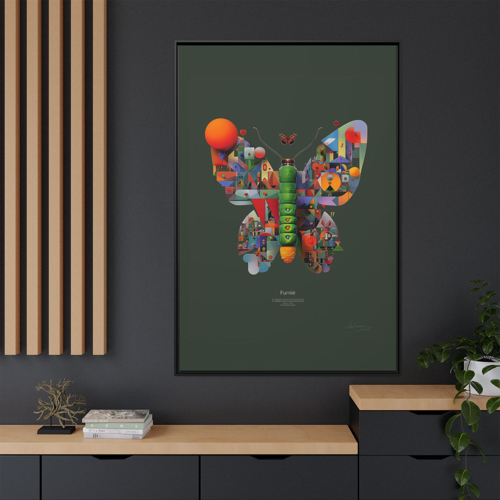 Geometric Metamorphosis Framed Print : Digital Cubist Butterfly, Urban Abstract Composition   |   Custom Orders Available