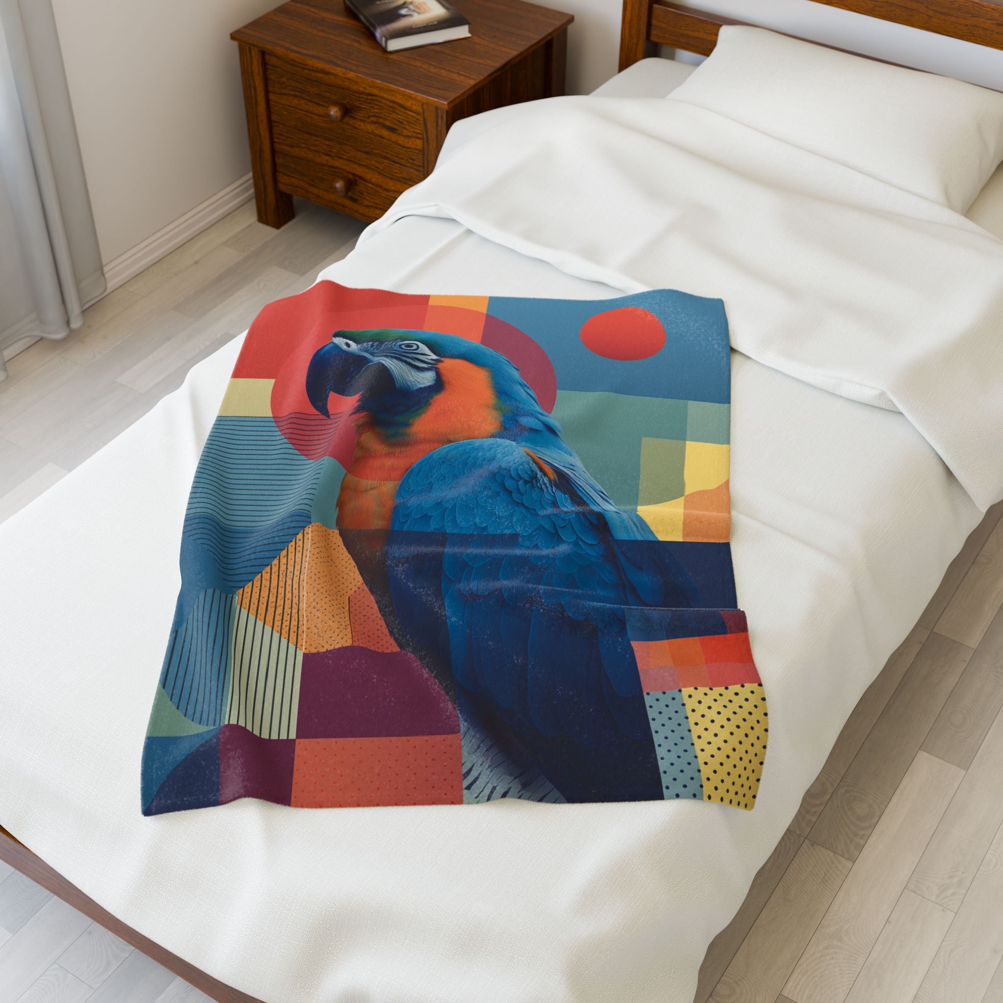 Geometric Macaw Quilt Cover, Doona Cover, Duvet : Abstract Avian Symphony, Contemporary Art Print   |    Custom Orders Available
