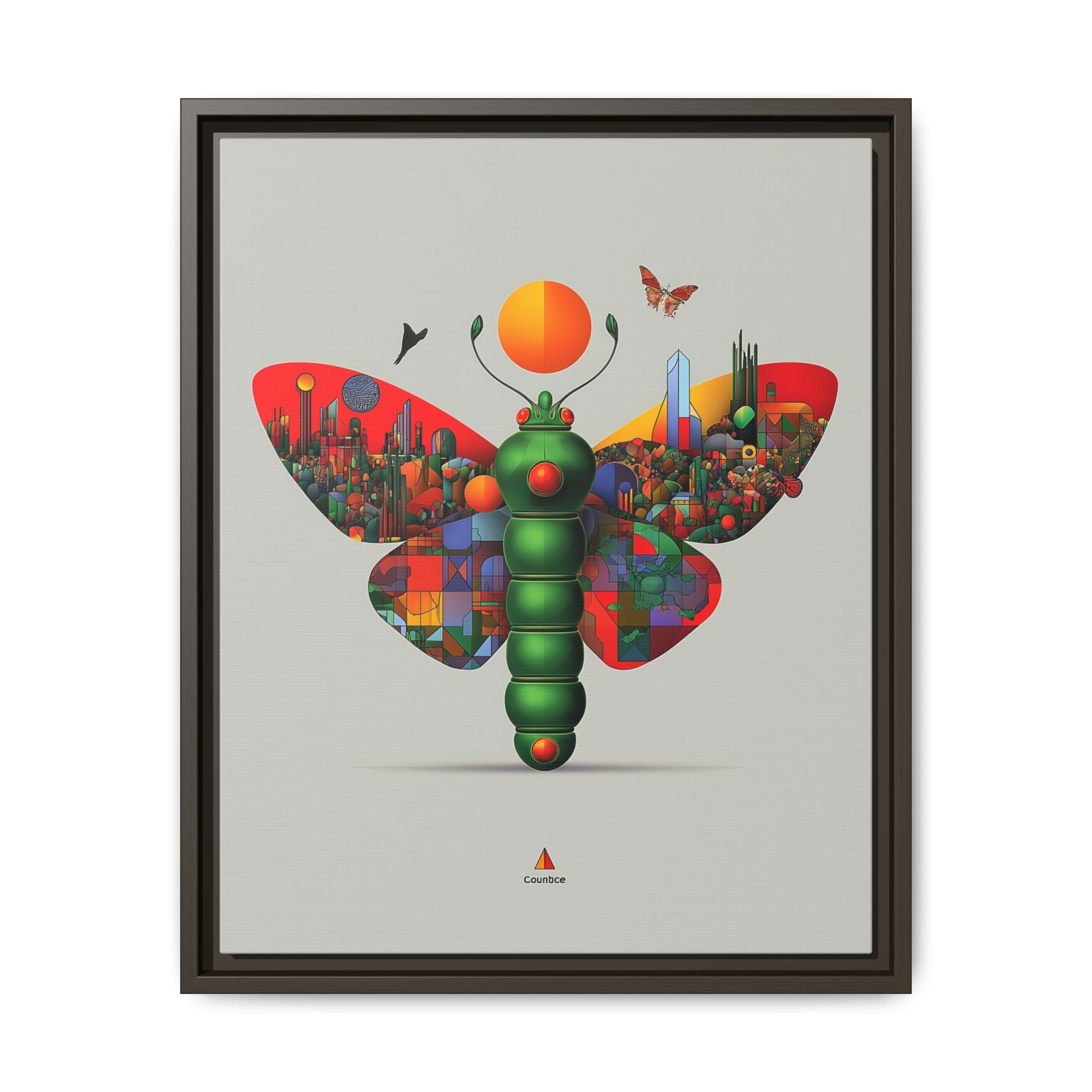 Urban Metamorphosis Framed Print: Geometric Cityscape Butterfly, Digital Surrealism Collage   |  Custom Orders Available