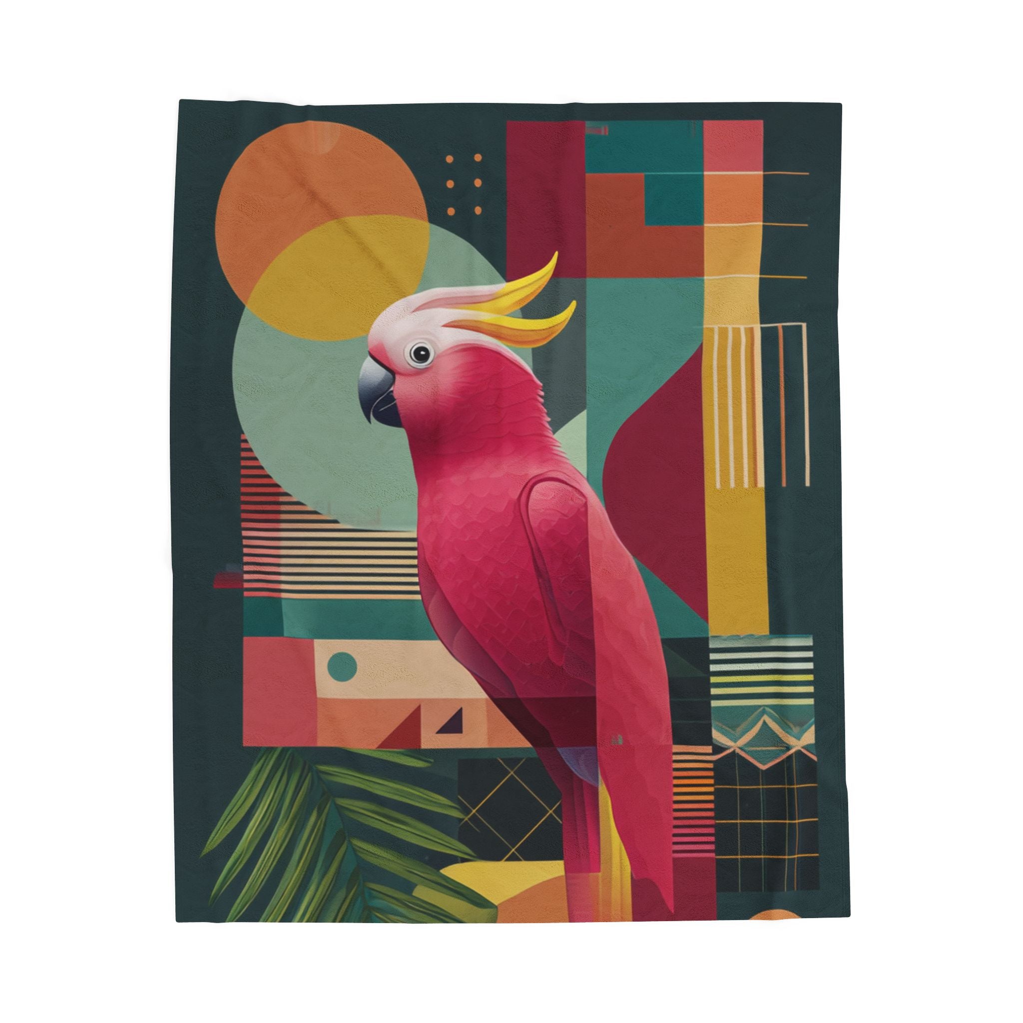 Cockatoo in Geometry Quilt Cover, Doona Cover, Duvet : Mid-Century Modern Bird Art, Tropical Graphic Design   |    Custom Orders Available
