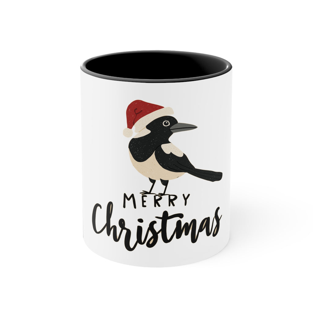Colorful Christmas Accent Mug - Merry Christmas, Holiday Gift, Winter Decor, Cozy Mugs, Seasonal Drinkware, Red Handle Coffee Cup