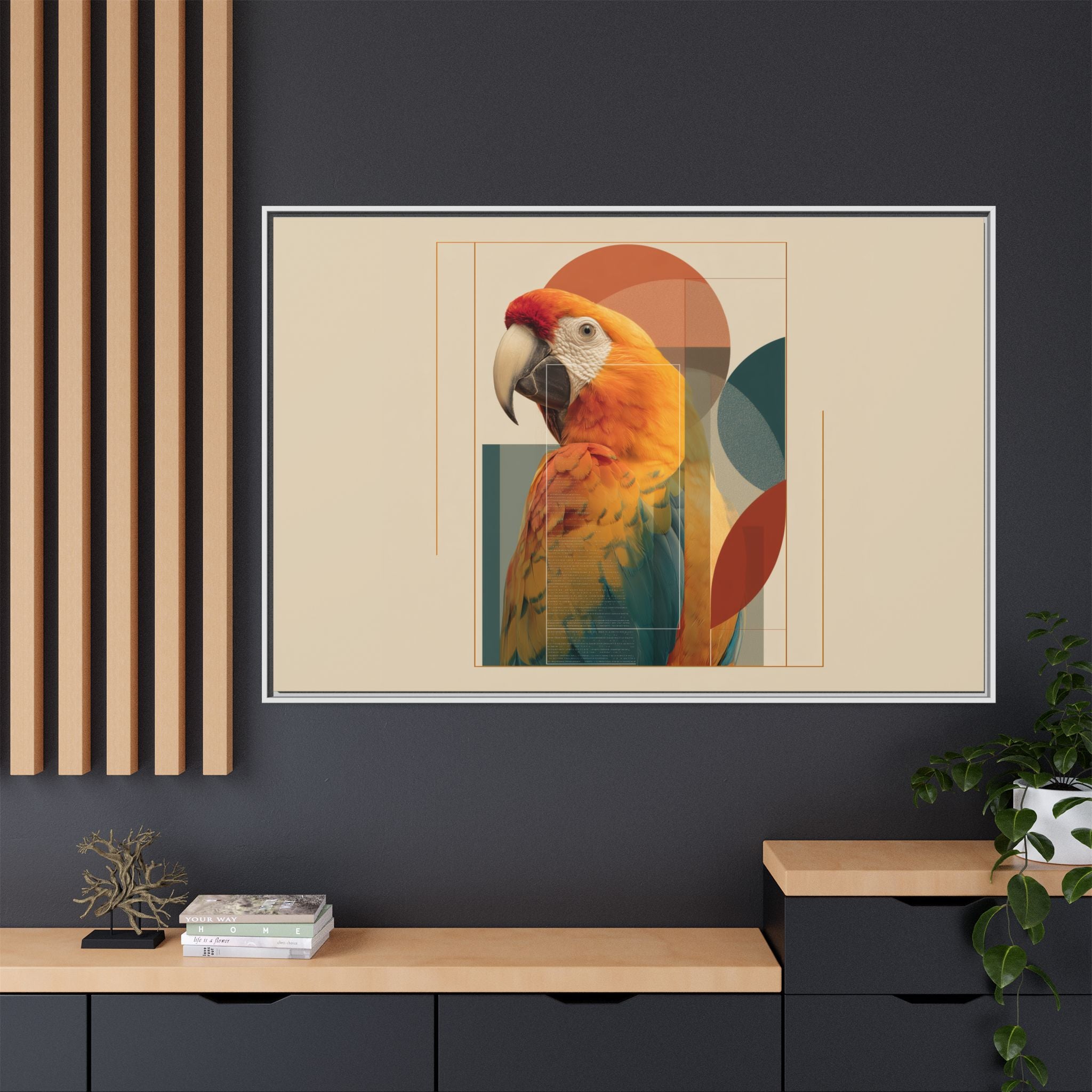 Macaw Geometry: Vibrant Avian Portrait, Modernist Graphic Design   |  Personalized & Custom Orders Available