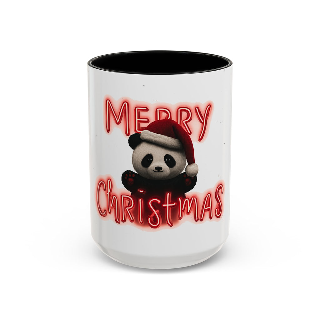 Holiday Panda Cheer: Festive Cartoon Christmas Graphic, Neon Typography Design, Cute Animal Illustration