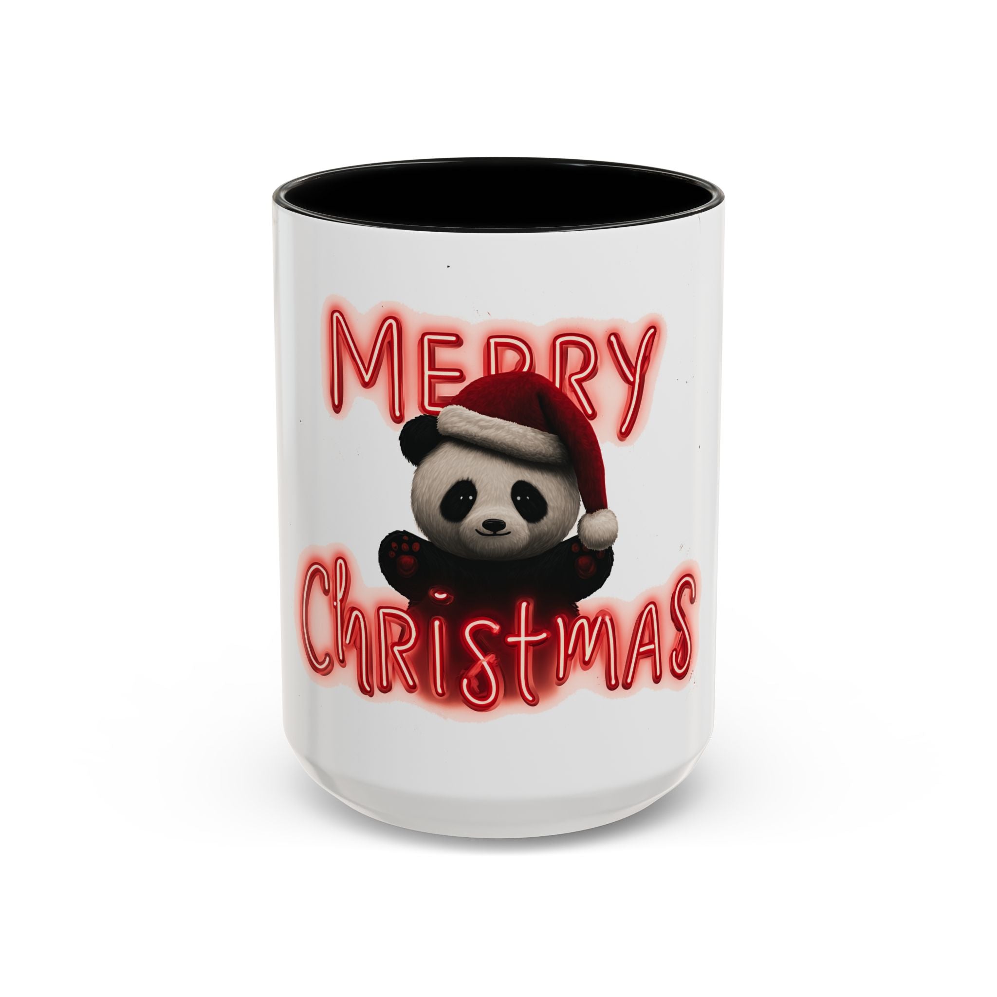 Holiday Panda Cheer: Festive Cartoon Christmas Graphic, Neon Typography Design, Cute Animal Illustration