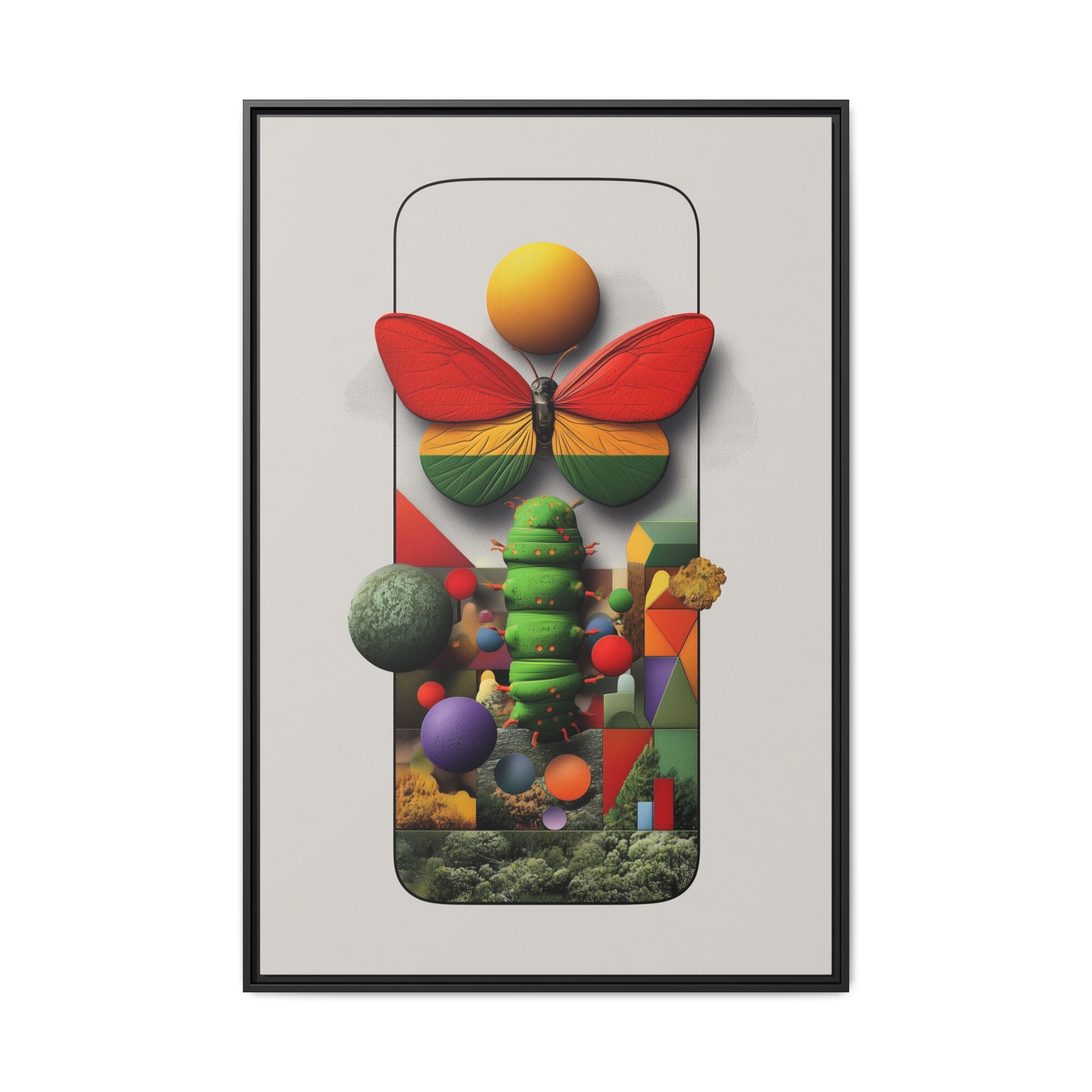 Metamorphosis Framed Print : Geometric Nature Transformation, Vibrant Butterfly Composition   |  Personalized & Custom Orders Available
