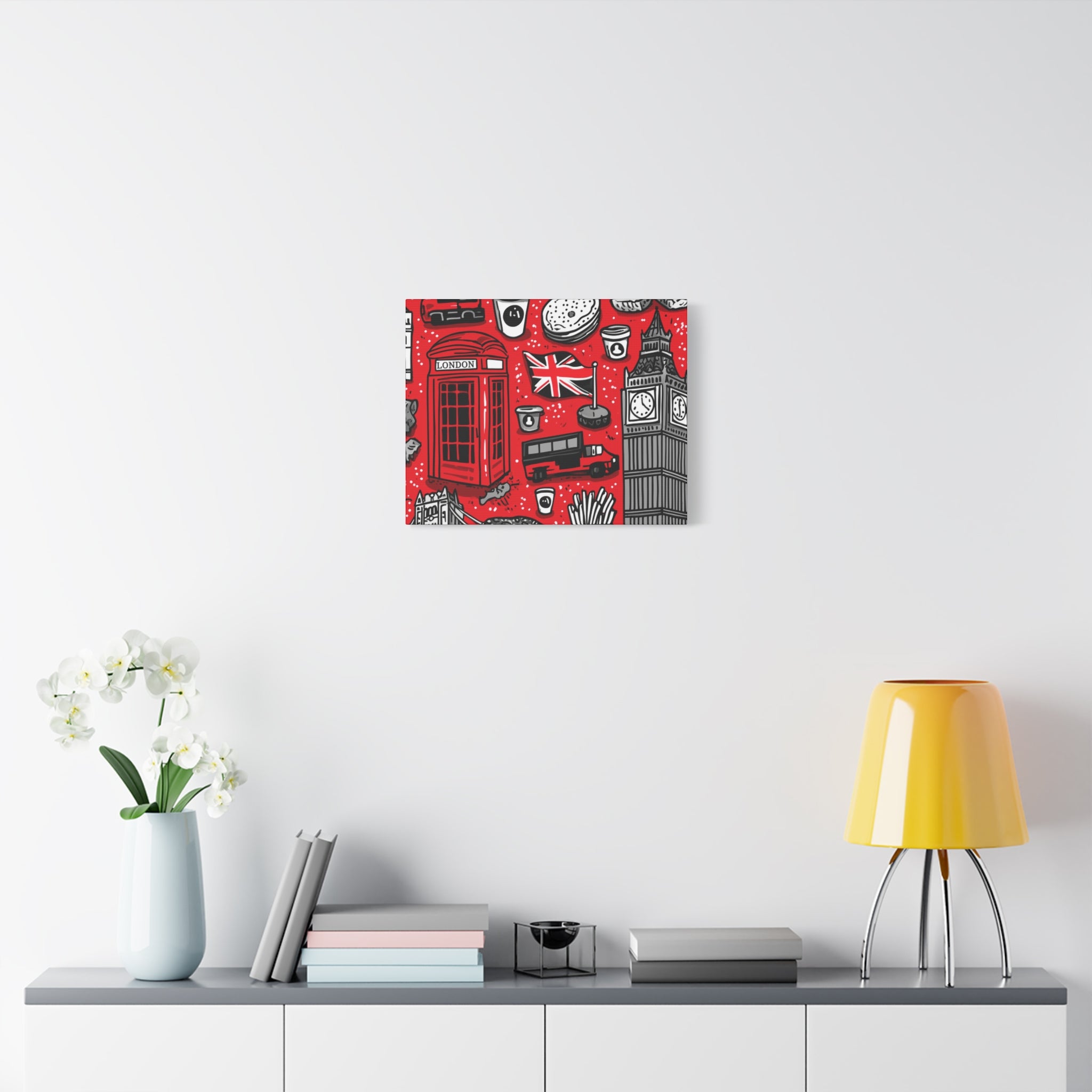 London-Themed Canvas Art, Wall Decor, Home Office Artwork, UK Travel Gift, British Culture Decor, Red and Black Design