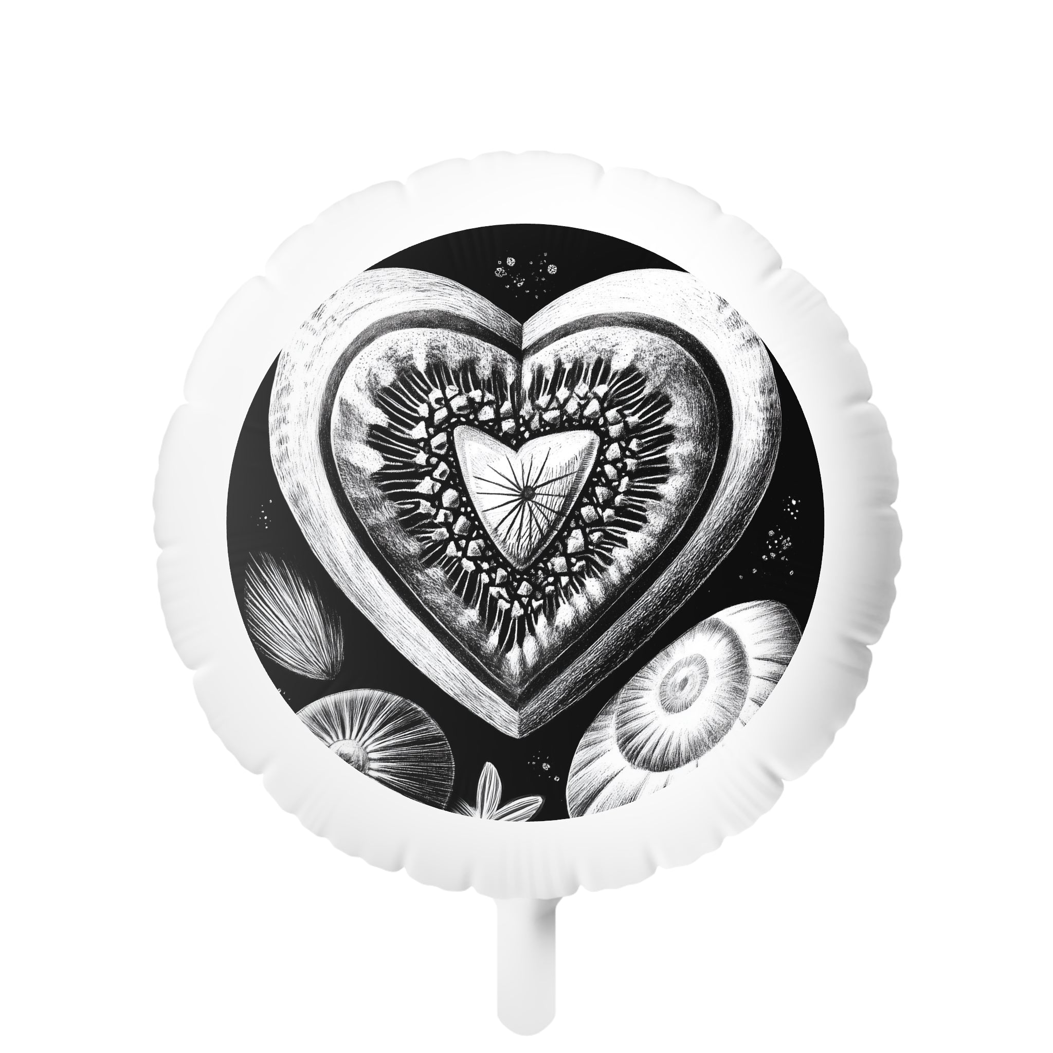 Mylar Heart Balloon — Black & White Vintage Heart Foil Helium Balloon