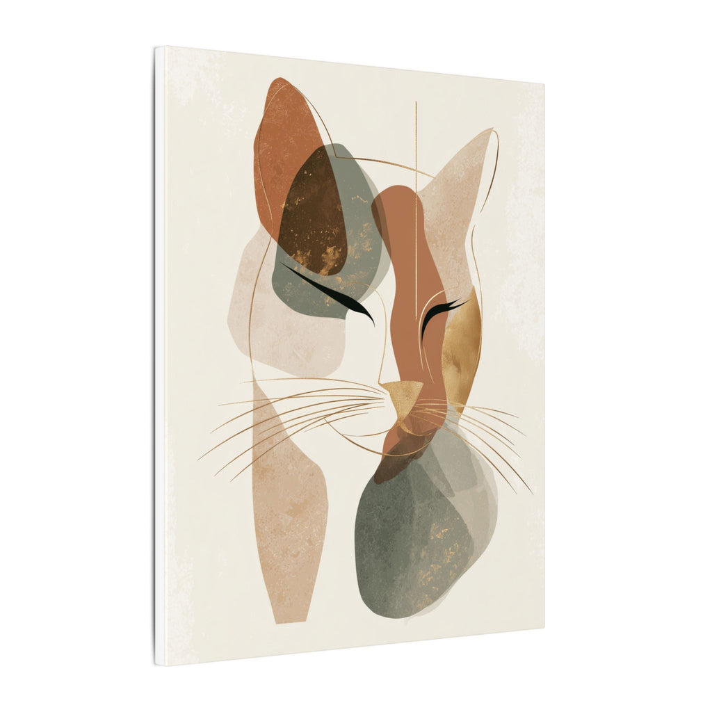 Feline Abstraction: Minimalist Cat Portrait, Contemporary Geometric Art, Organic Earth Tone Design   |  Personalized & Custom Orders