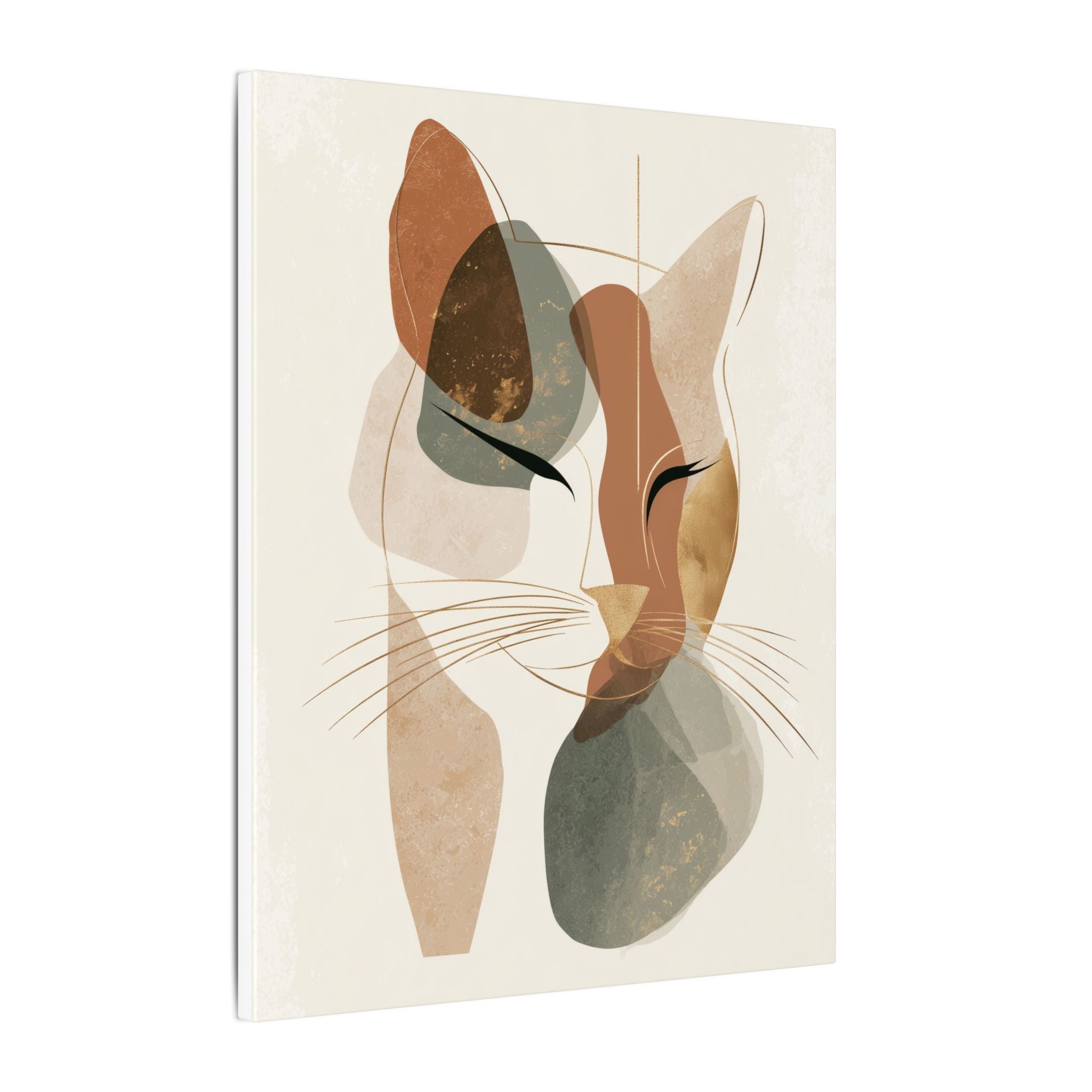 Feline Abstraction: Minimalist Cat Portrait, Contemporary Geometric Art, Organic Earth Tone Design   |  Personalized & Custom Orders