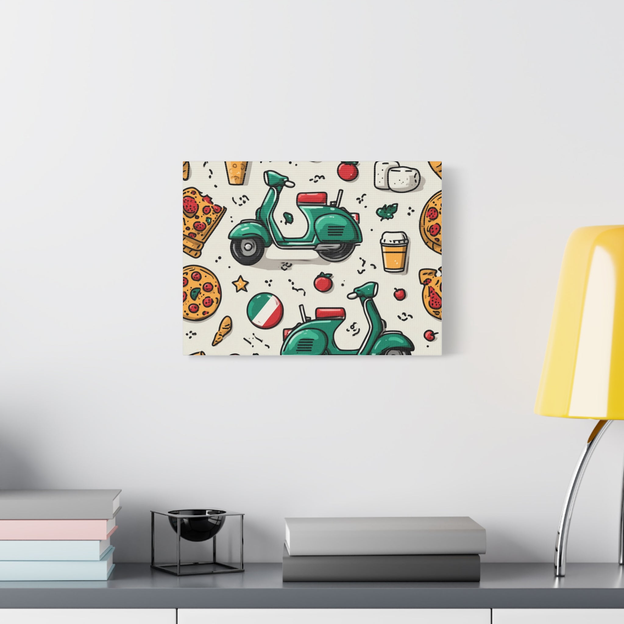 Vibrant Travel Nostalgia Canvas Art, Scooter Decor, Foodie Wall Art, Fun Home Decor, Gift for Adventurers, Kitchen Wall Hanging