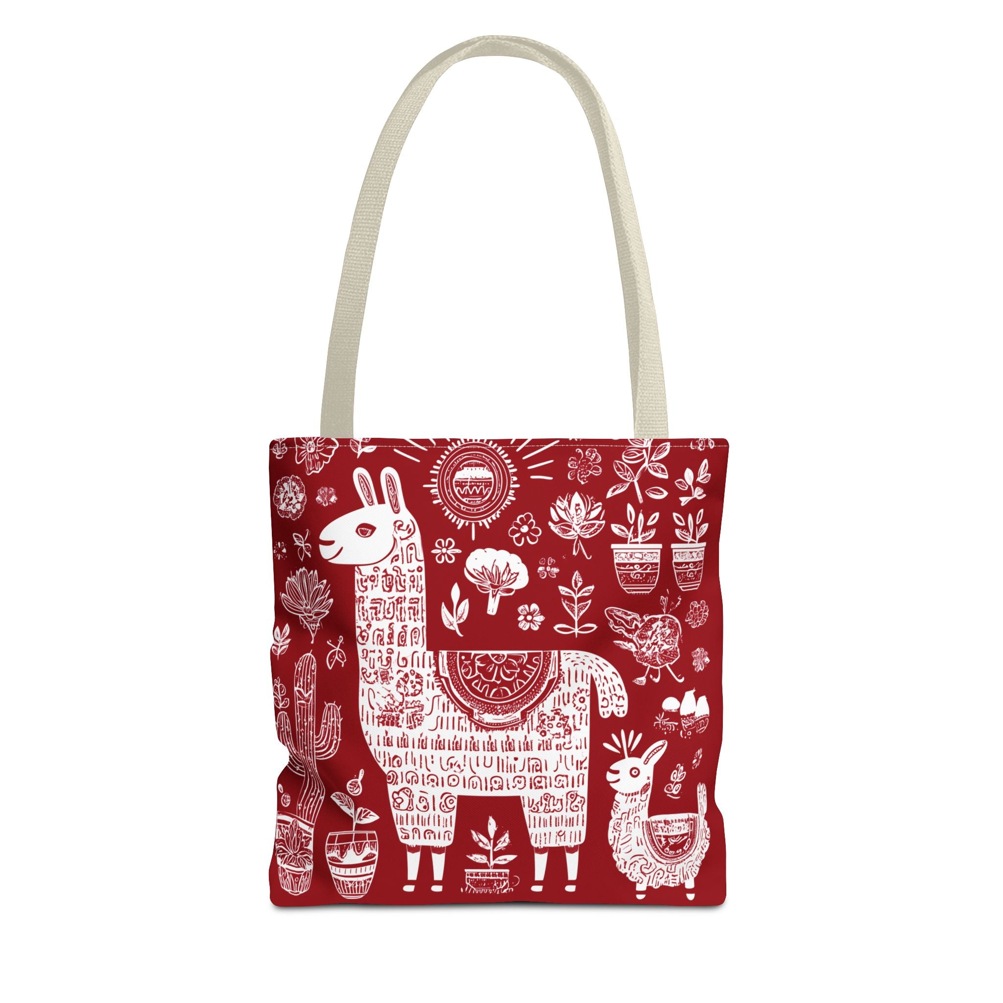 Llama Love Tote Bag, Colorful Alpaca Shopper, Boho Market Tote, Eco-Friendly Gift, Perfect for Festivals, Red AOP Design