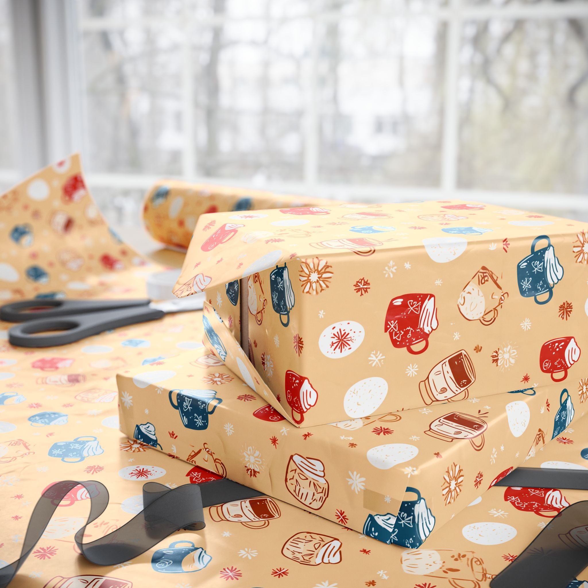 Wrapping Paper — Cozy Mittens & Snowflake Gift Wrap (Holiday Winter Pattern)