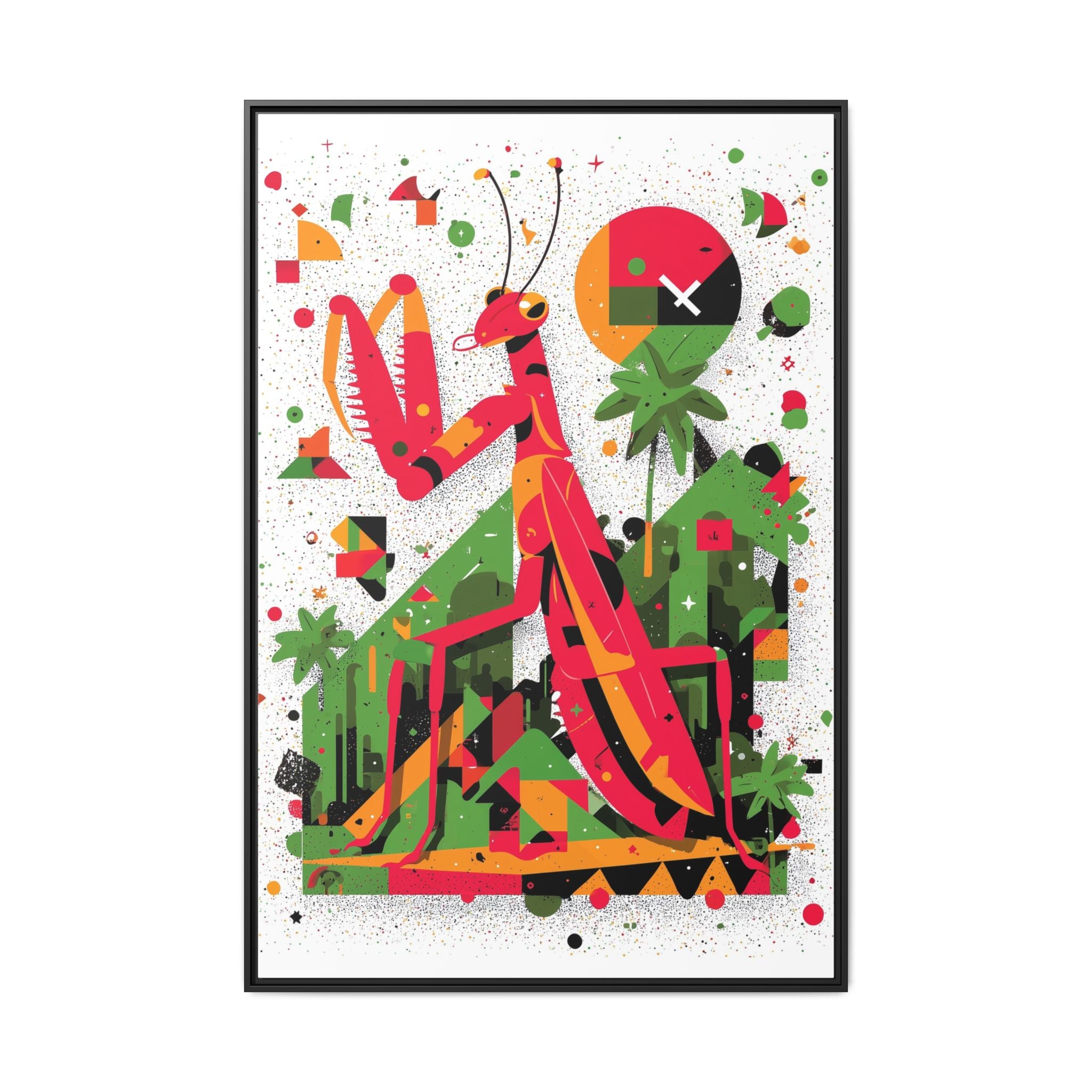 Praying Mantis in Bloom: Geometric Insect Portrait, Abstract Digital Illustration   |    Custom Orders Available