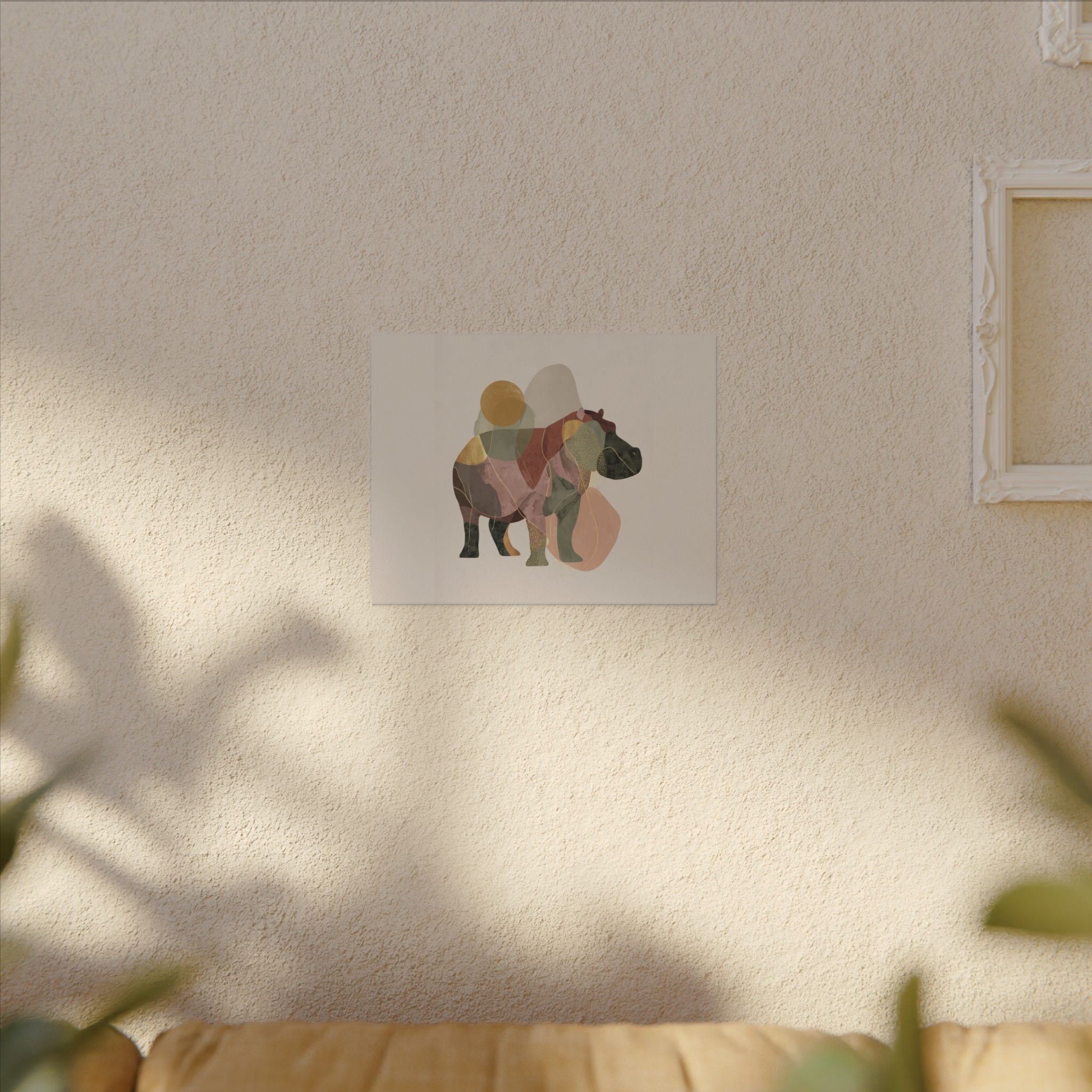 Fragmented Hippo: Geometric Abstraction, Earthy Mosaic Composition   |    Custom Orders Available