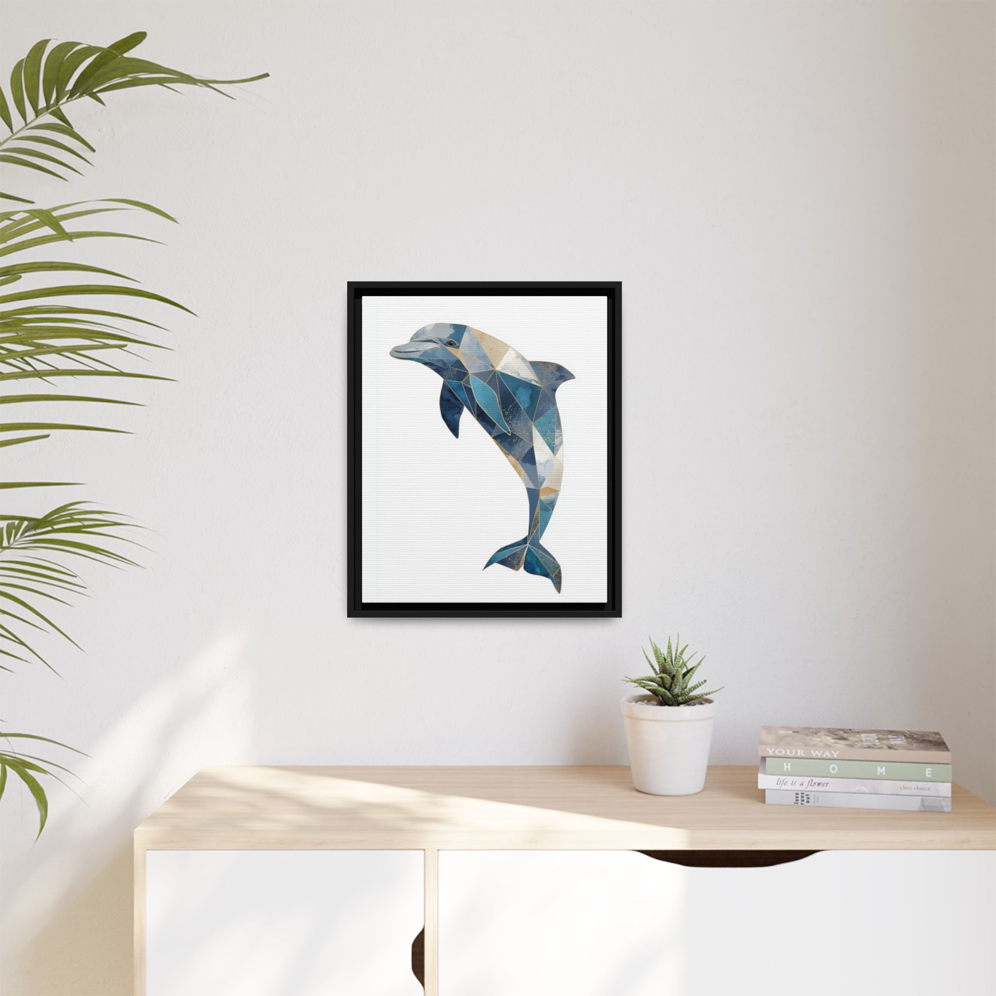 Geometric Dolphin Mosaic Framed Print , Contemporary Marine Art   |  Personalized & Custom Orders Available