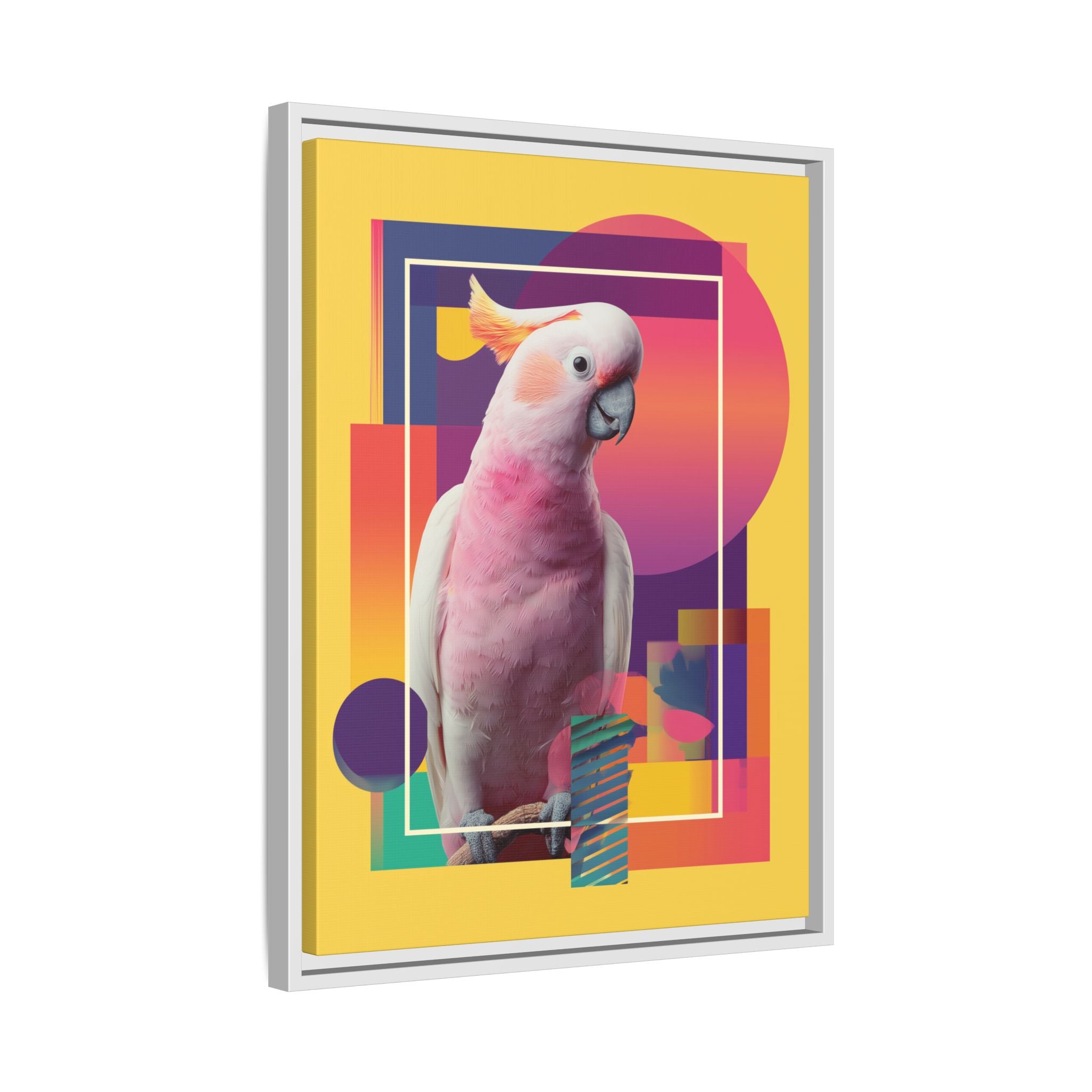 Framed Print, Cockatoo Abstract Geometric Wall Art, Matte Canvas, Colorful Bird Poster, Modern Home Decor, Tropical Animal Painting, Unique