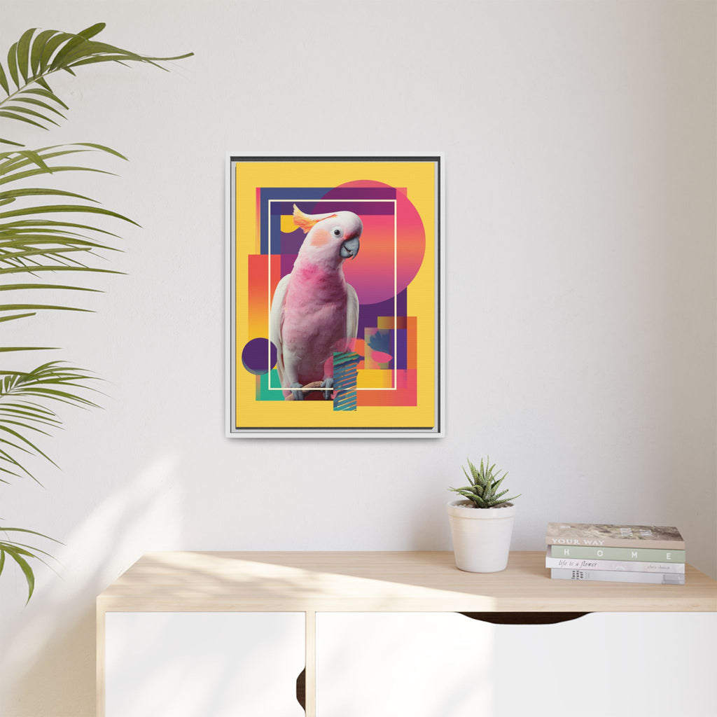 Framed Print, Cockatoo Abstract Geometric Wall Art, Matte Canvas, Colorful Bird Poster, Modern Home Decor, Tropical Animal Painting, Unique