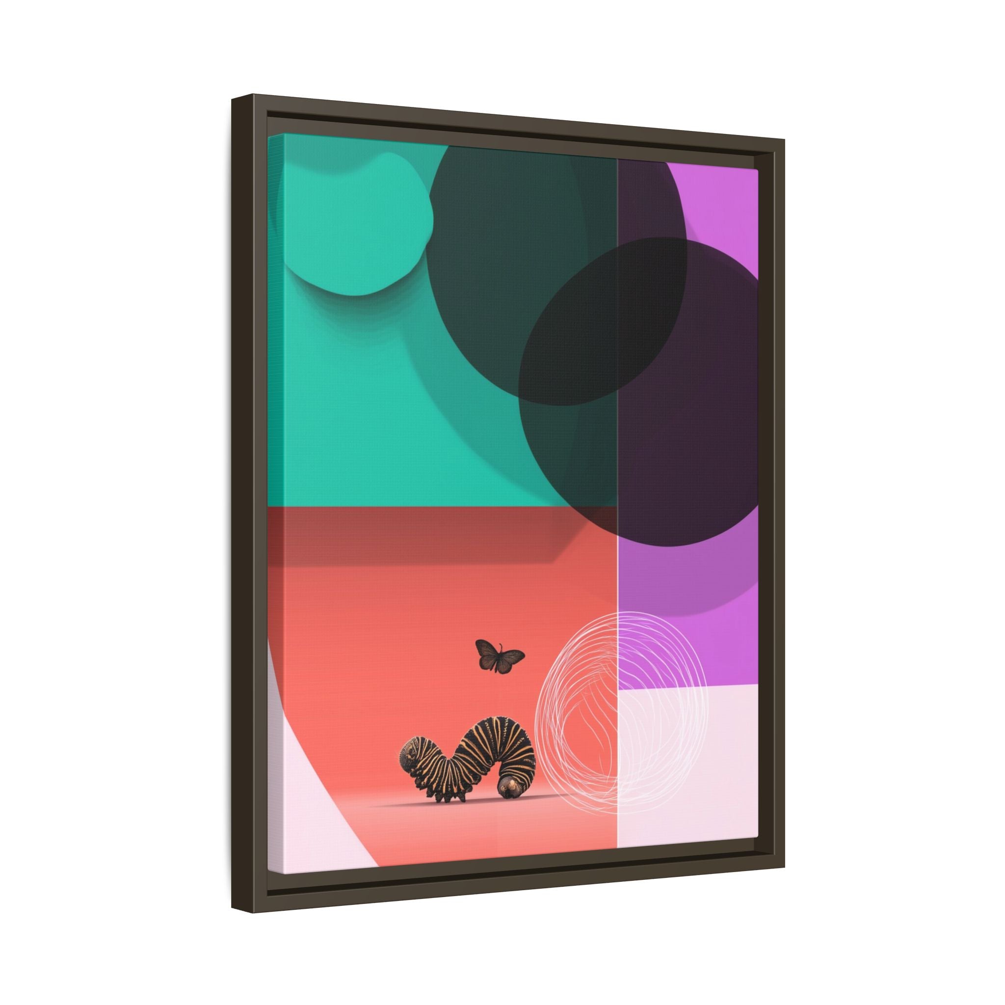 Striped Caterpillar and Butterfly Framed Print , Mid-Century Modern Color Blocks   |  Personalized & Custom Orders Available