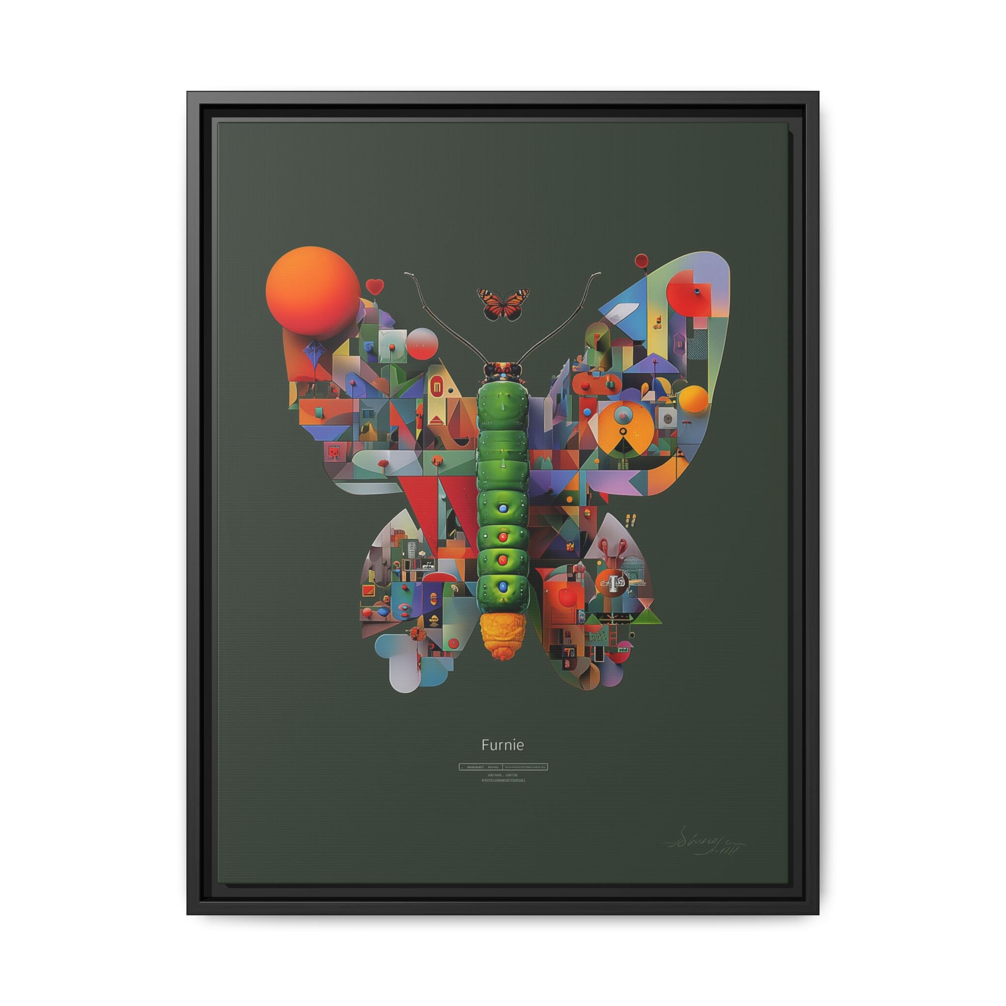 Geometric Metamorphosis Framed Print : Digital Cubist Butterfly, Urban Abstract Composition   |   Custom Orders Available