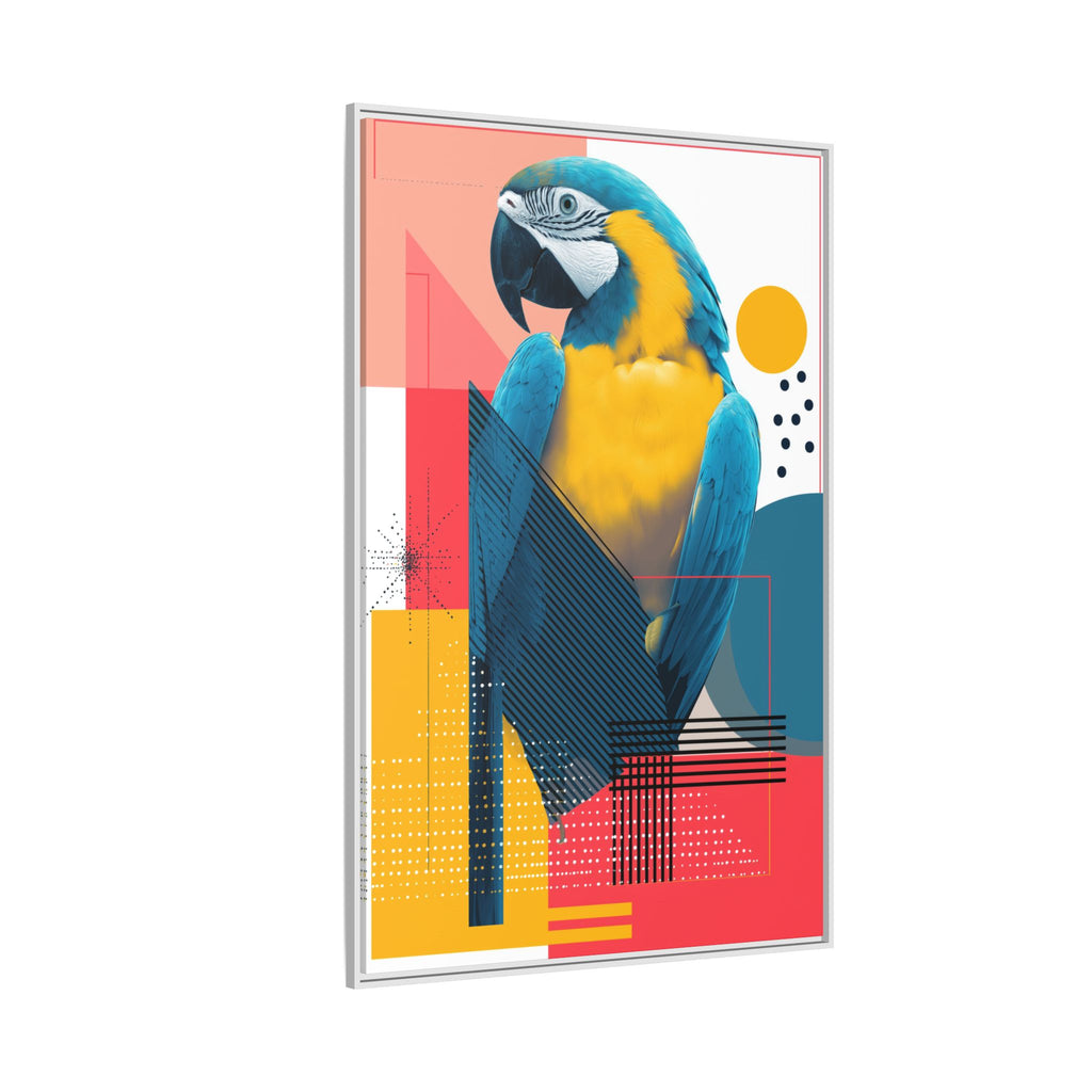 Prismatic Parrot Framed Print: Blue and Yellow Macaw in Geometric Space, Digital Art Composition   |  Personalized & Custom Orders Available