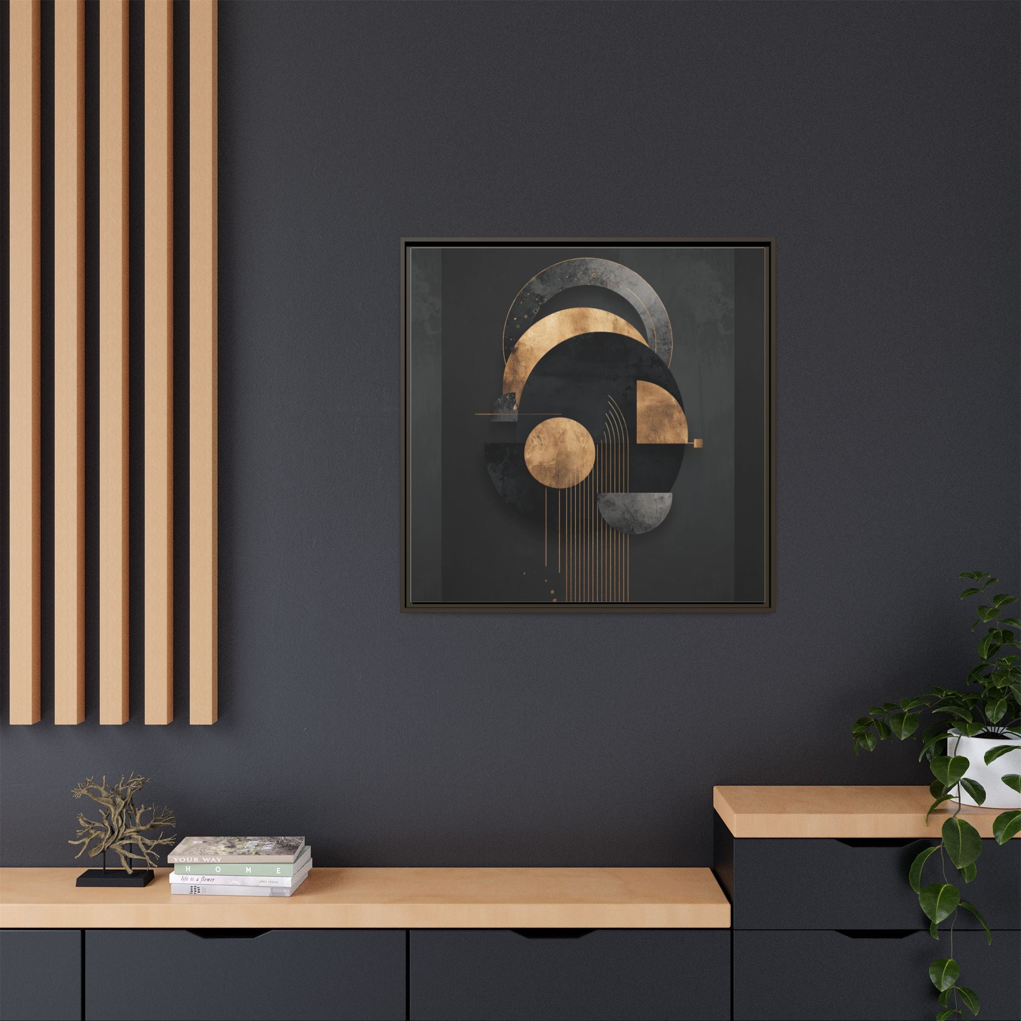 Geometric Resonance: Abstract Gold and Black Design, Minimalist Architectural Art, Modern Metallic Composition   |   Custom Orders Accepted