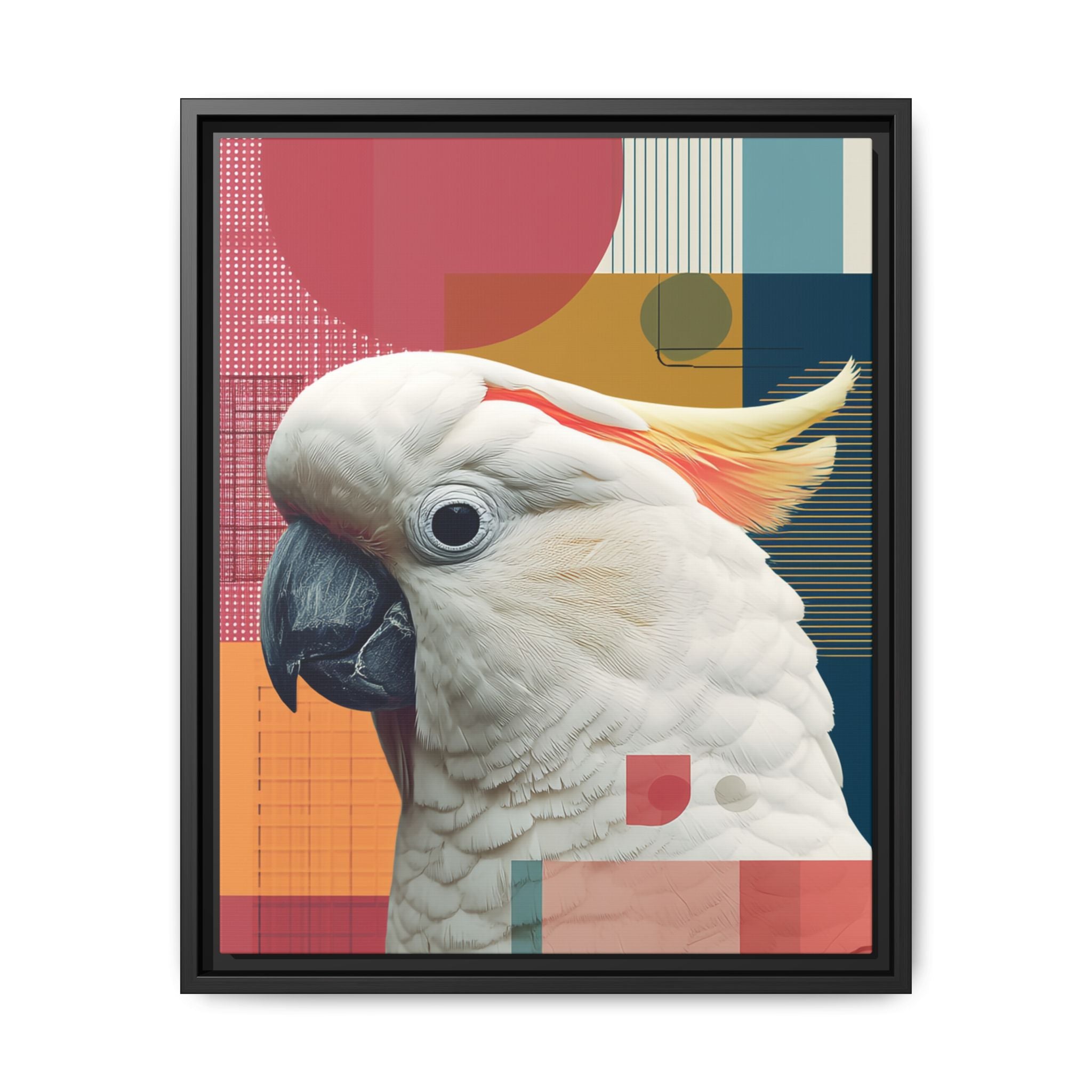 Framed Print, Cockatoo Abstract Geometric Wall Art, Matte Canvas, Colorful Bird Poster, Modern Home Decor, Tropical Animal Painting, Unique