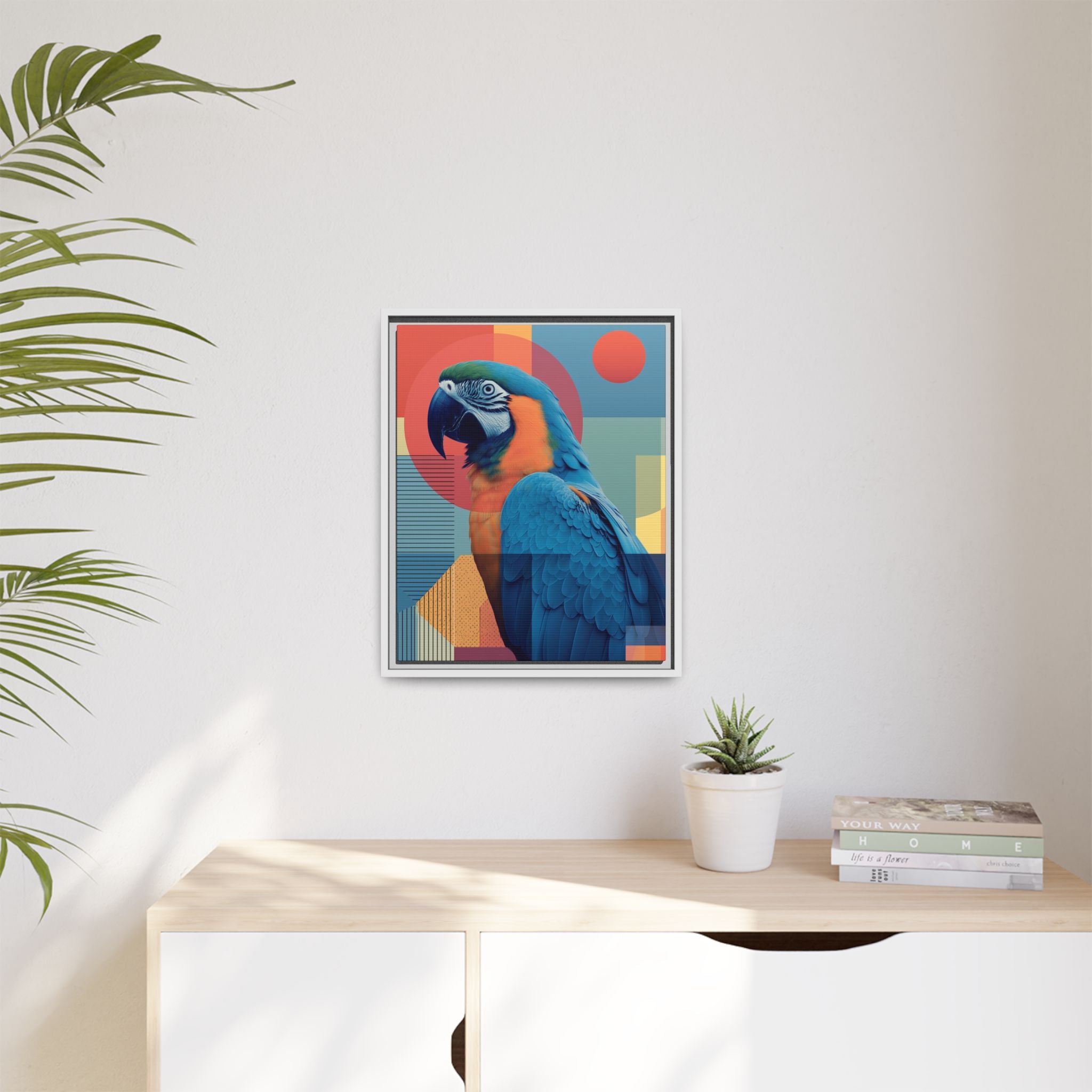Macaw Geometric Framed Print : Mid-Century Modern Bird Art, Tropical Parrot Print   |  Personalized & Custom Orders Available