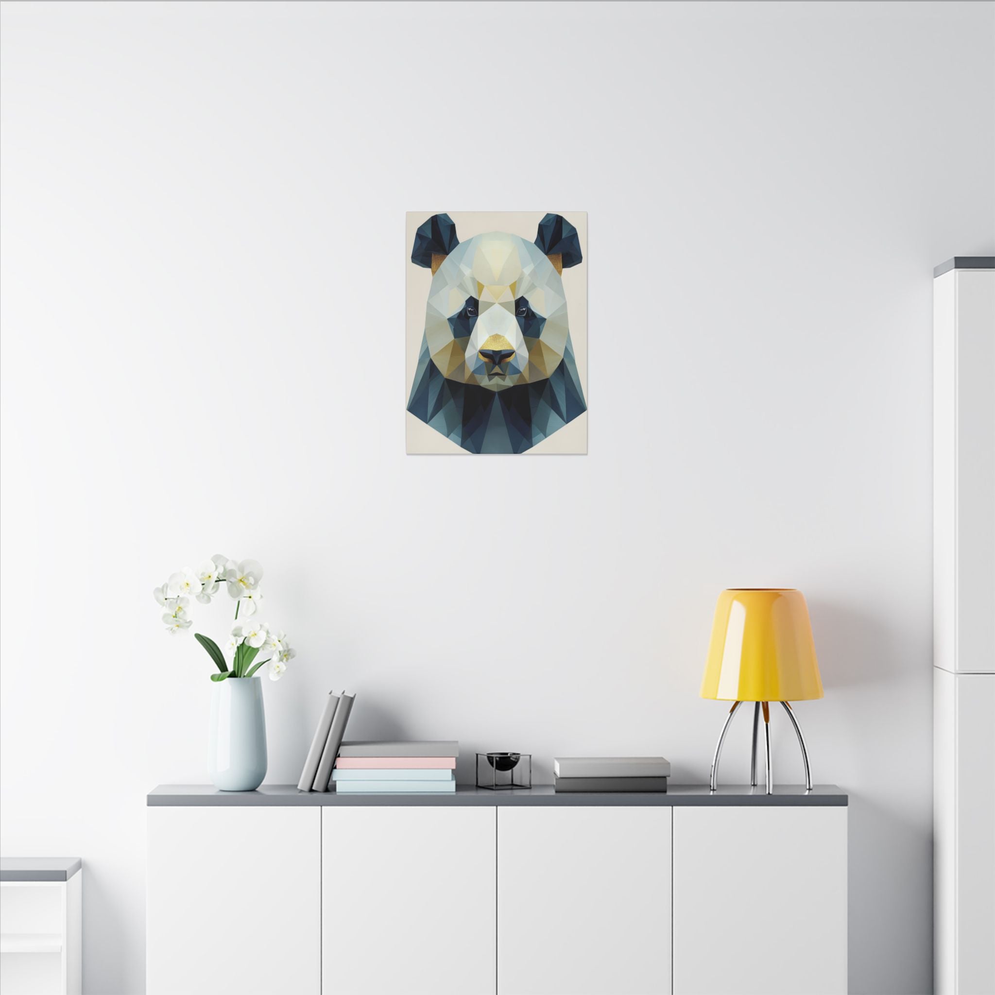 Geometric Panda: Low-Poly Animal Art, Modern Minimalist Design, Blue and Gold Illustration   |  Personalized & Custom Orders Available