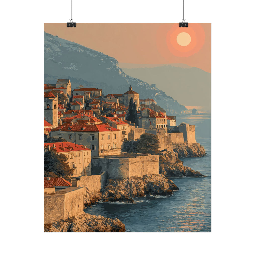 Dubrovnik's Golden Hour: Medieval Coastal Cityscape, Adriatic Sunset Panorama   |    Custom Orders Available