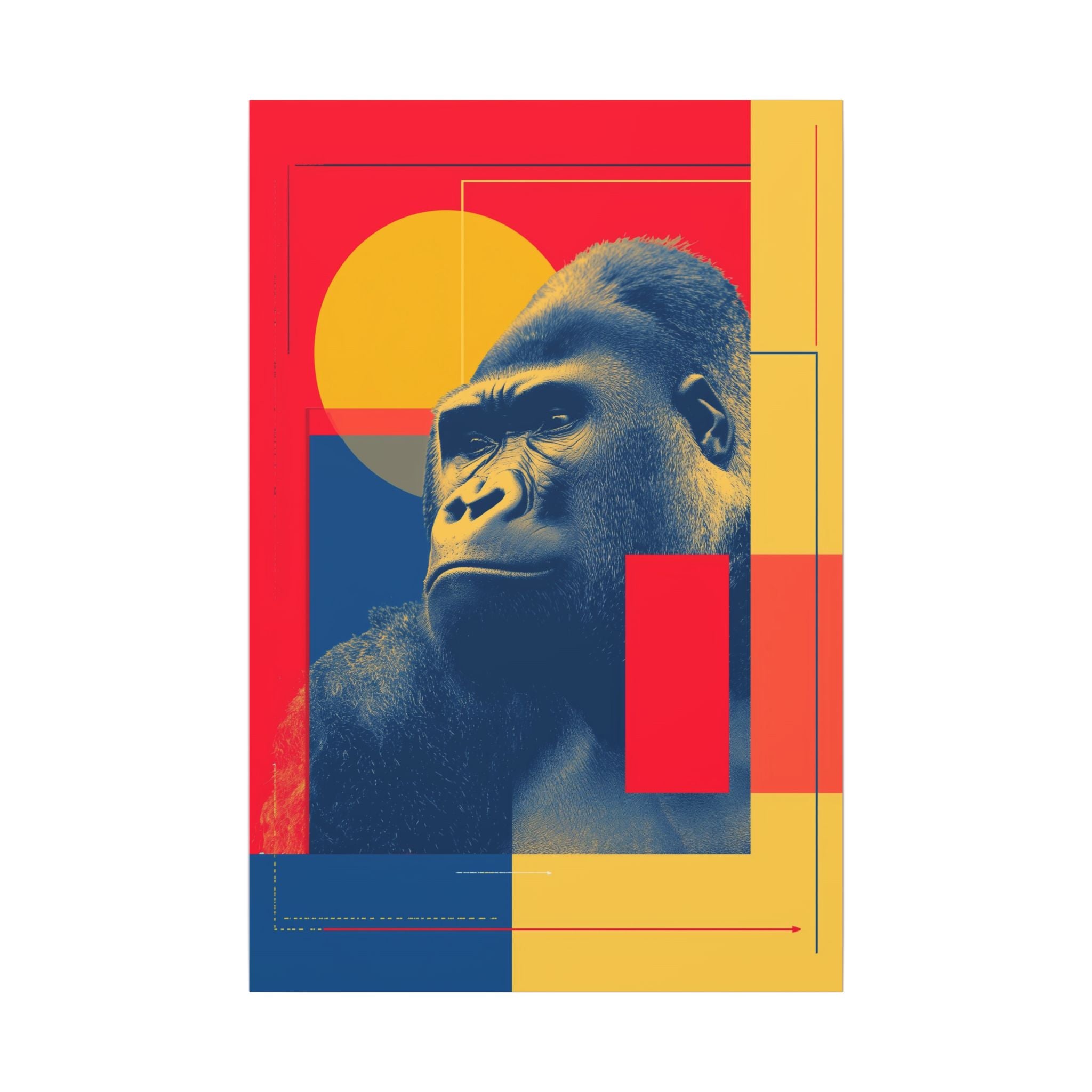 Regal Primate: Geometric Pop Art Portrait, Blue and Yellow Gorilla Graphic, Contemporary Wildlife Design   |  Personalized & Custom Orders