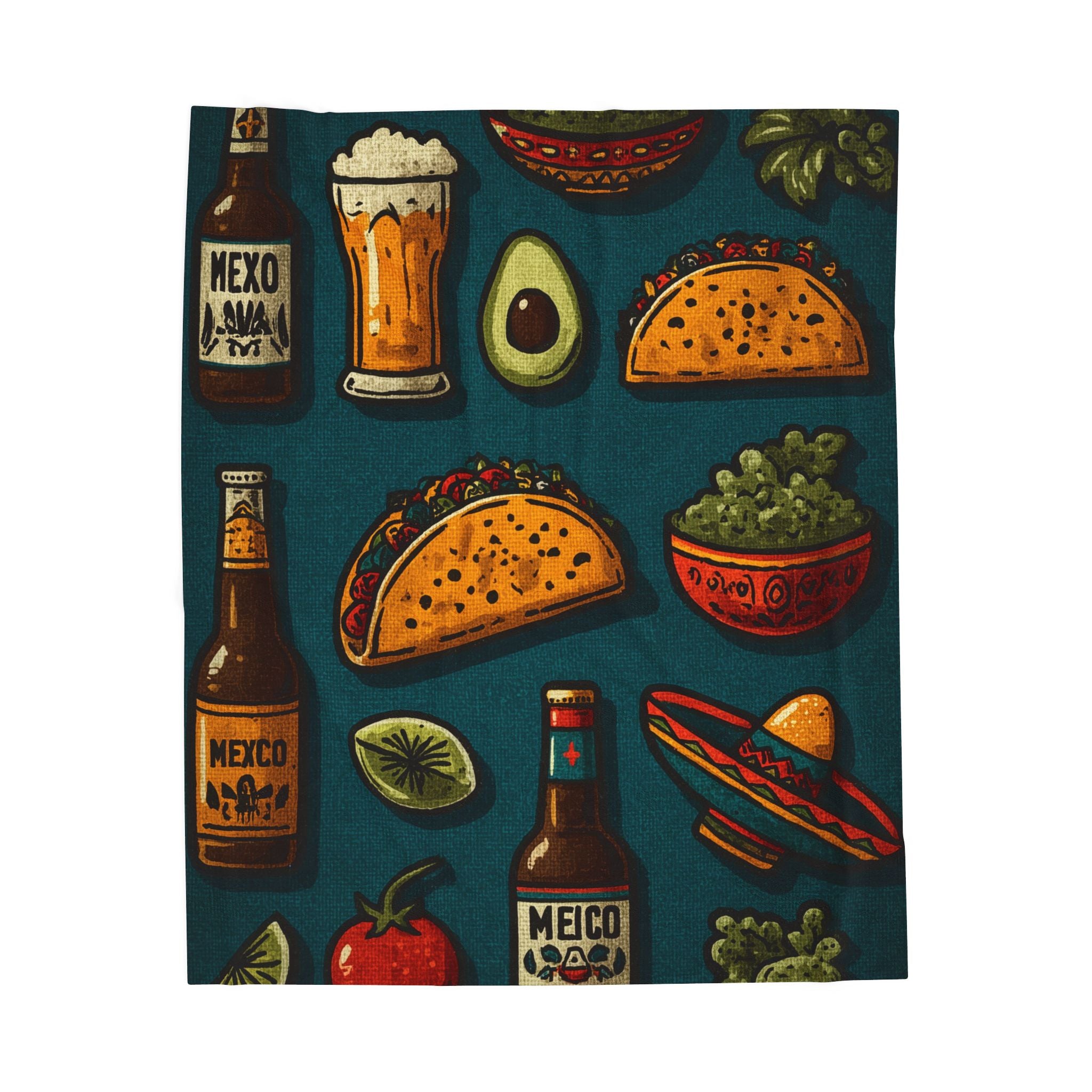 Fiesta of Flavors Quilt Doona Duvet Cover : Vintage Mexican Culinary Art, Retro Food & Drink Illustration   |   Custom Orders Accepted