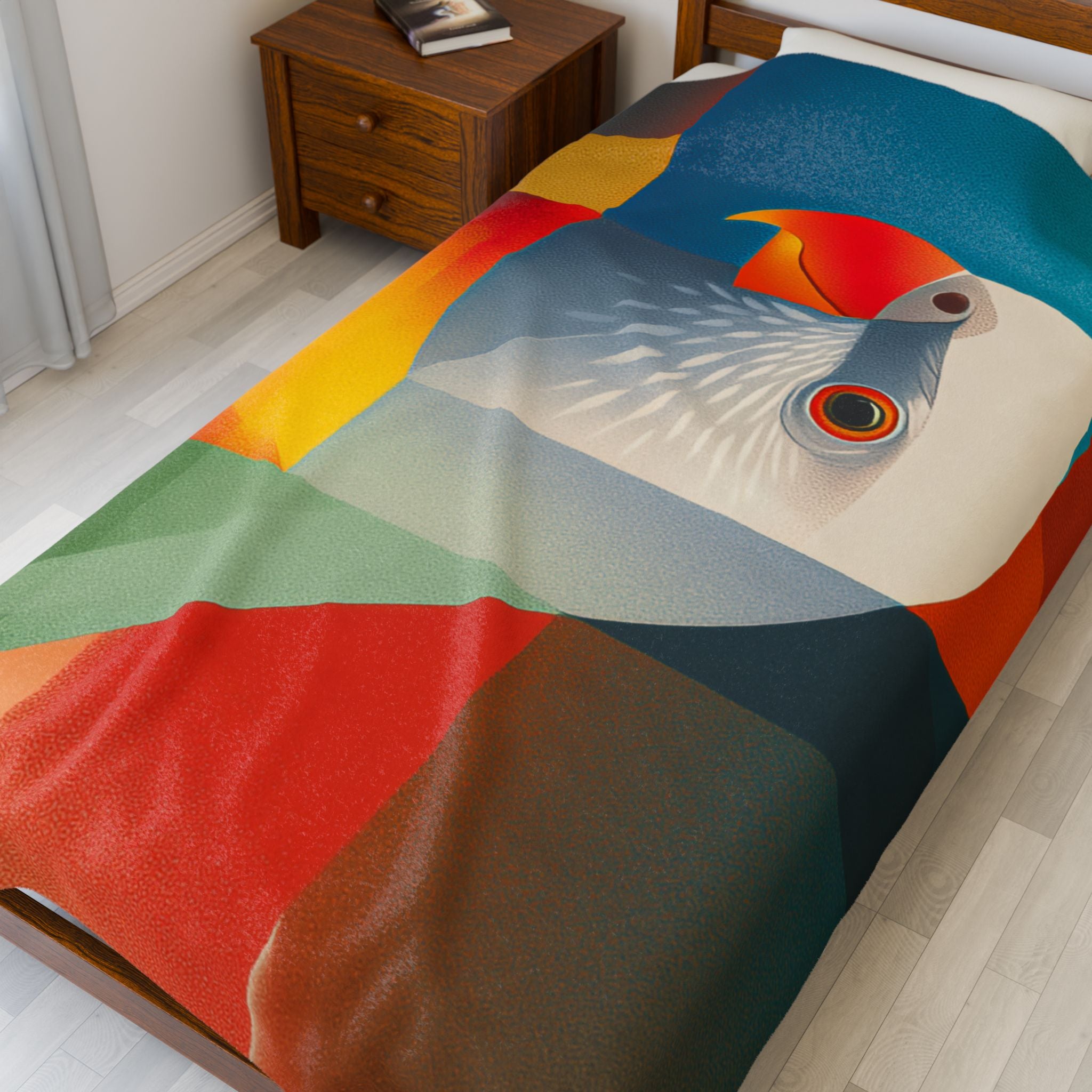 Cubist Parrot Quilt Cover, Doona Cover, Duvet : Geometric Avian Composition, Modernist Digital Art   |    Custom Orders Available
