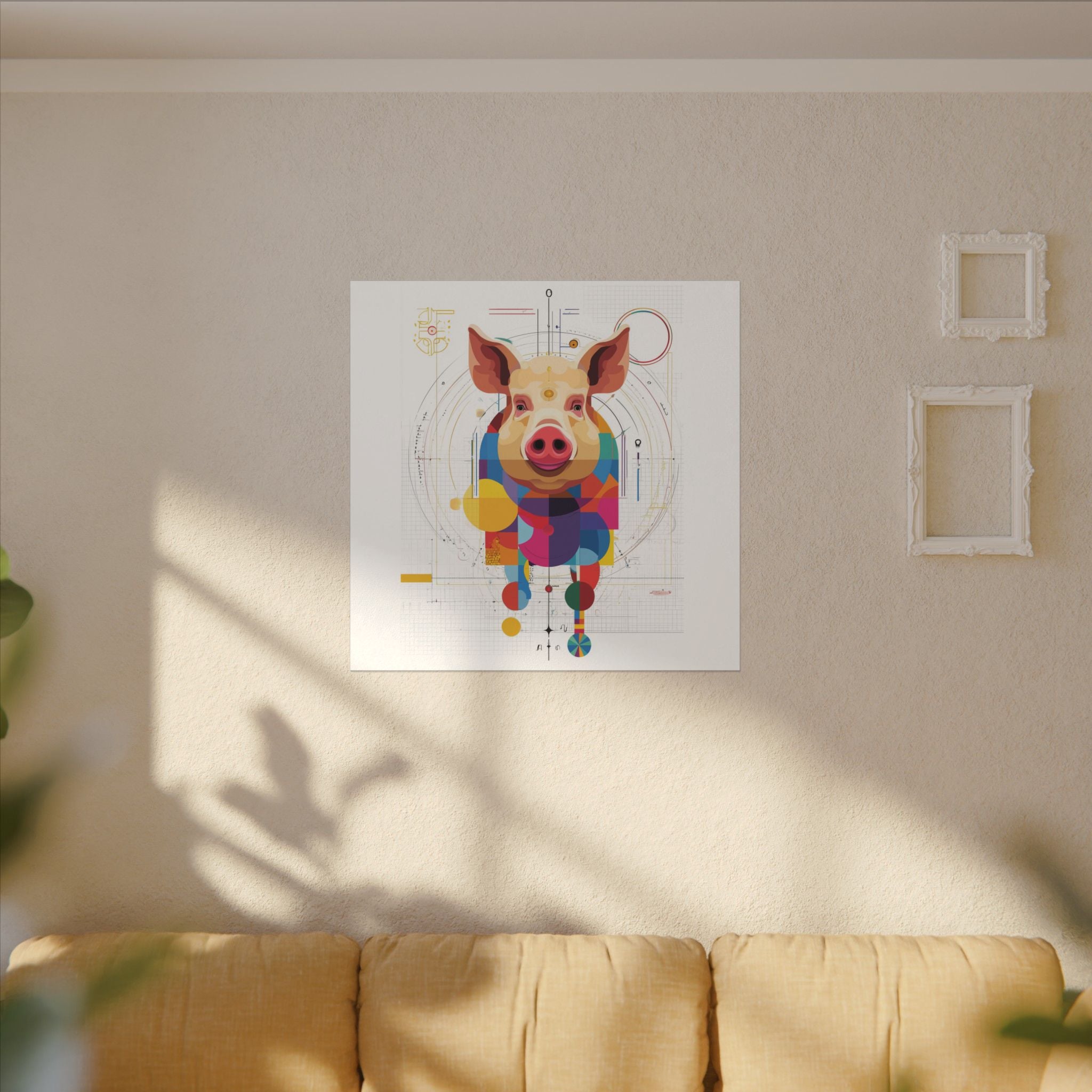 Geometric Pig Portrait: Cubist Animal Art, Technical Design Illustration   |    Custom Orders Available