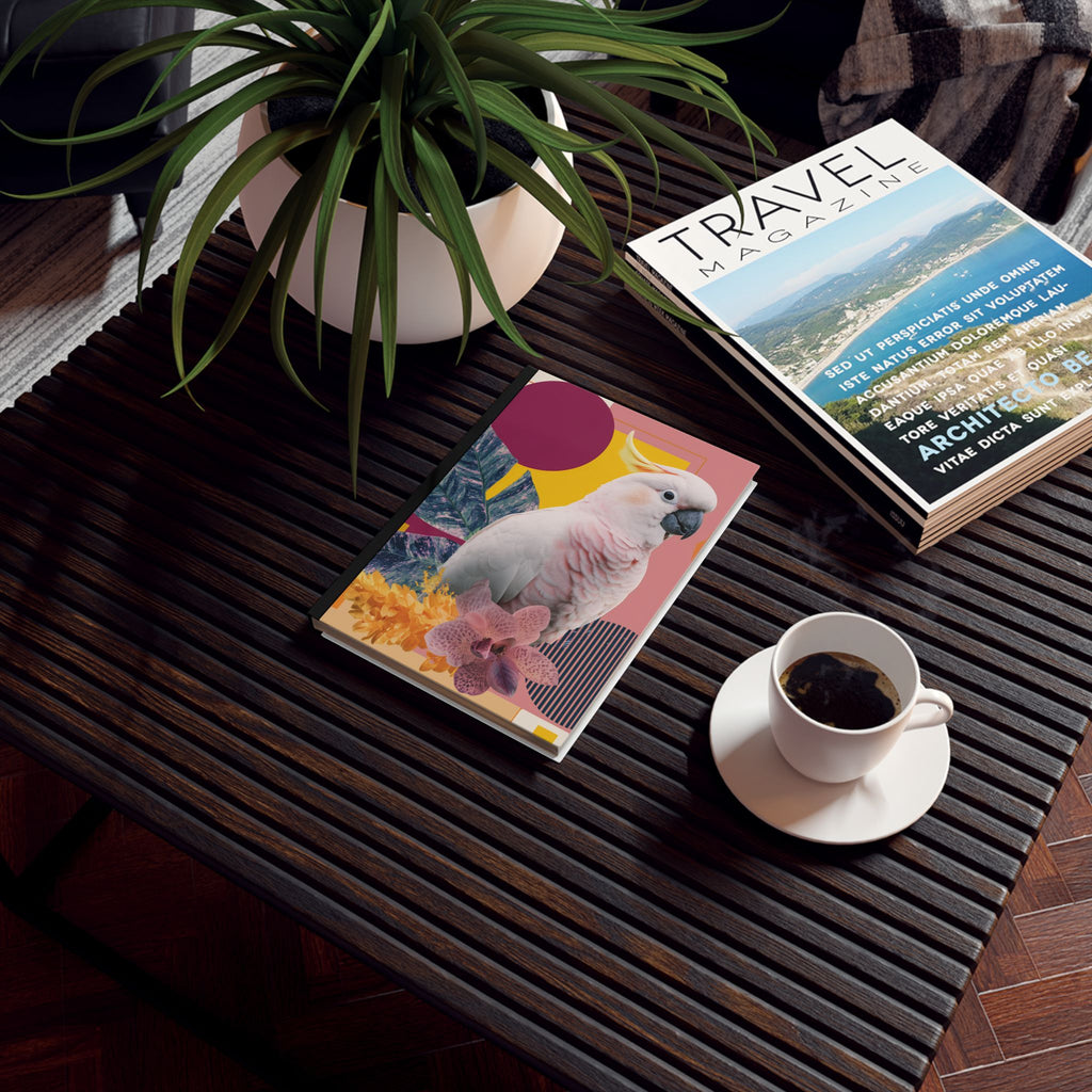 Personalized Pink Cockatoo Hard Backed Journal - Customizable Notebook, Gift for Writers, Tropical Bird Diary, Unique Stationery for Women,